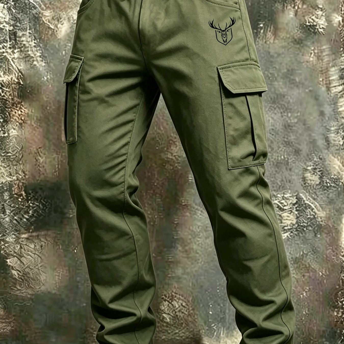 TEMU Men' Color Cargo Pants With Large Pockets And Drawstring Design, Spring, Casual, Indoor, Breathable