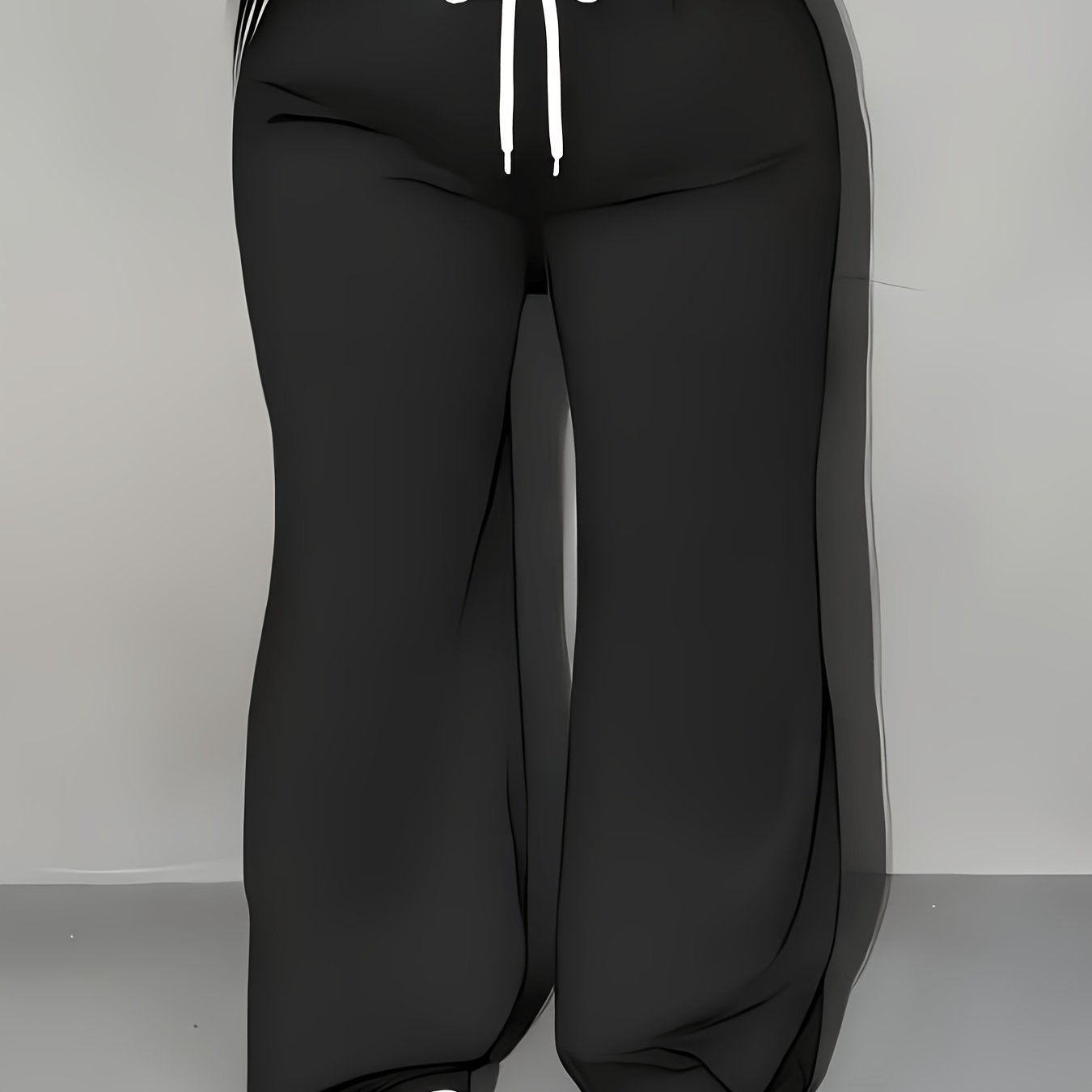 TEMU Plus Size, Women's Plus Size Fashionable Casual Color-block Wide-leg Pants, Comfortable Stretch Waistband, White Wide Waistband With Contrast ,