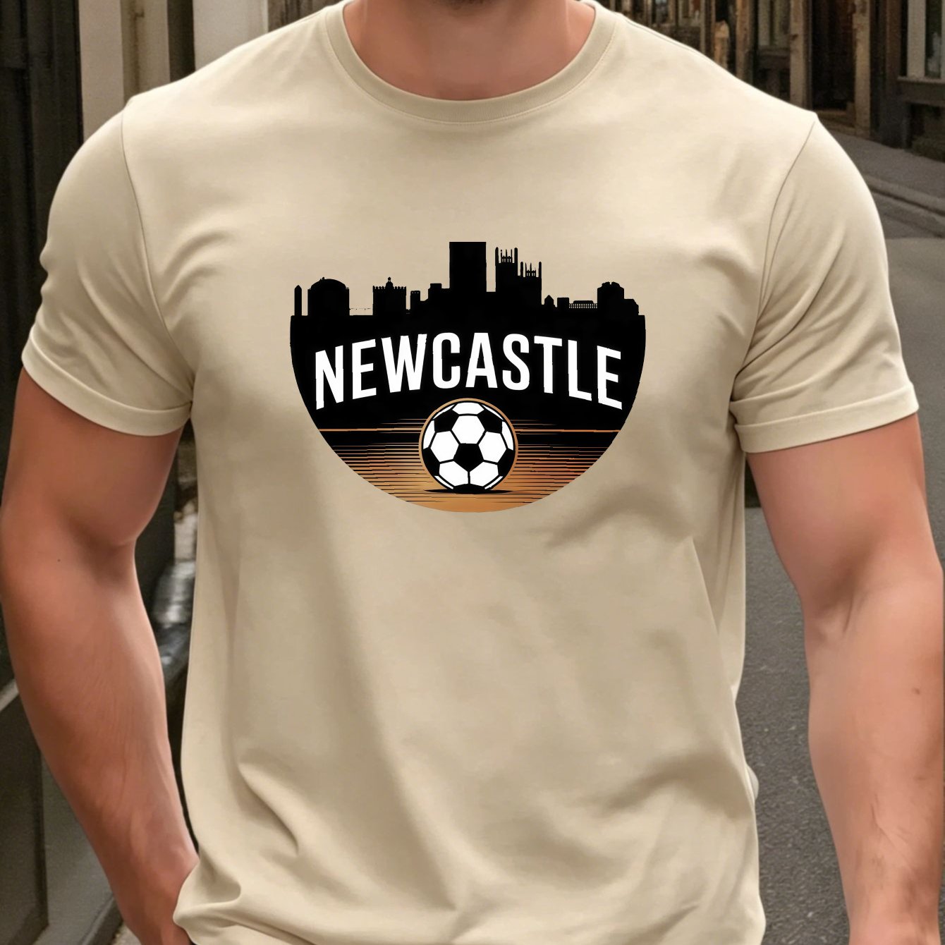 TEMU Exercise Leisure Men's Summer T-shirt Newcastle City Soccer Ball Printed T-shirt Street Fashion