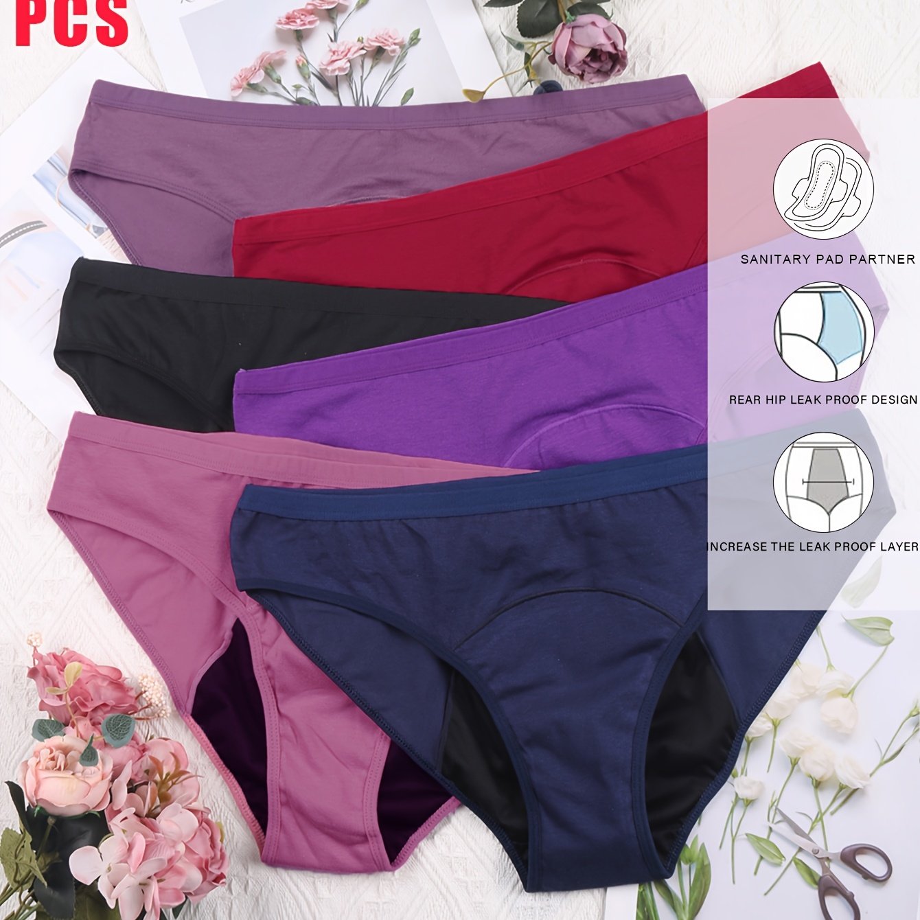 Set Of 6 Menstrual Underwear, Breathable And Comfy Full-coverage Leak-proof Panties