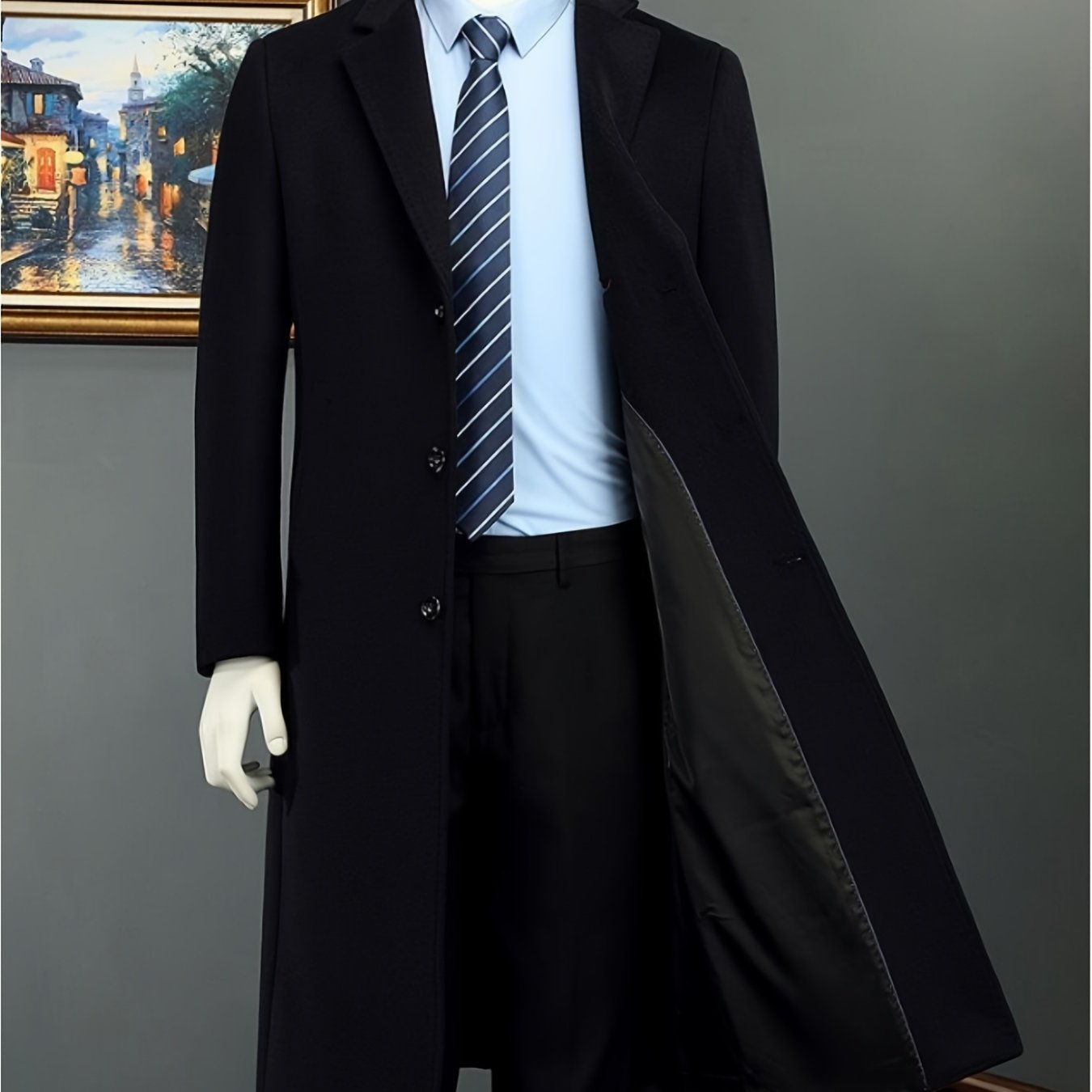 Men's Long Single-breasted Blazer Jacket - Solid Color Casual To Business Casual Coat With Pockets, Polyester Regular Fit For Office & Formal Events