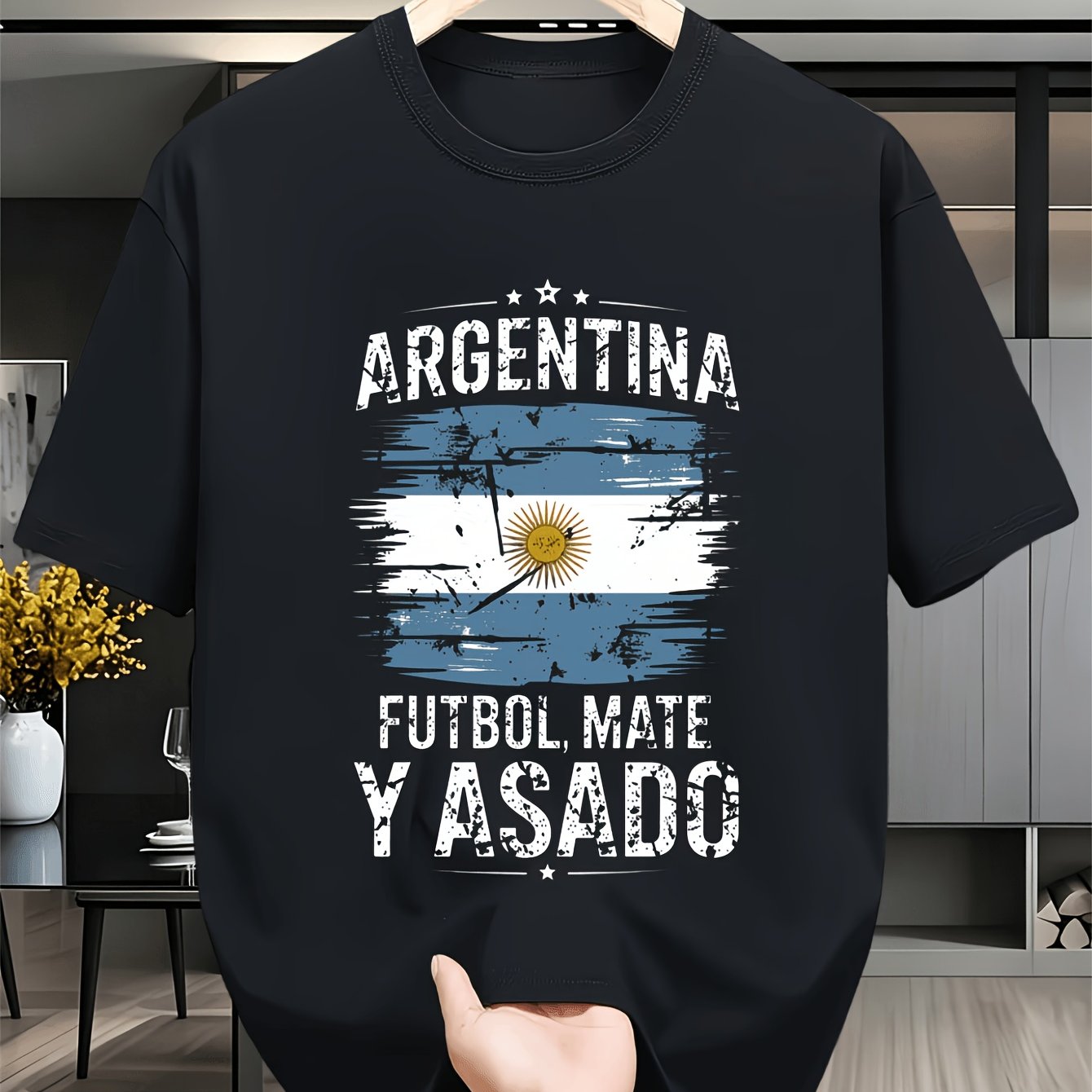 TEMU T-shirt da a maniche corte con stampa sbiadita e slogan sulla del calcio , vestibilit� e traspirante, capo versatile i per 'Argentina