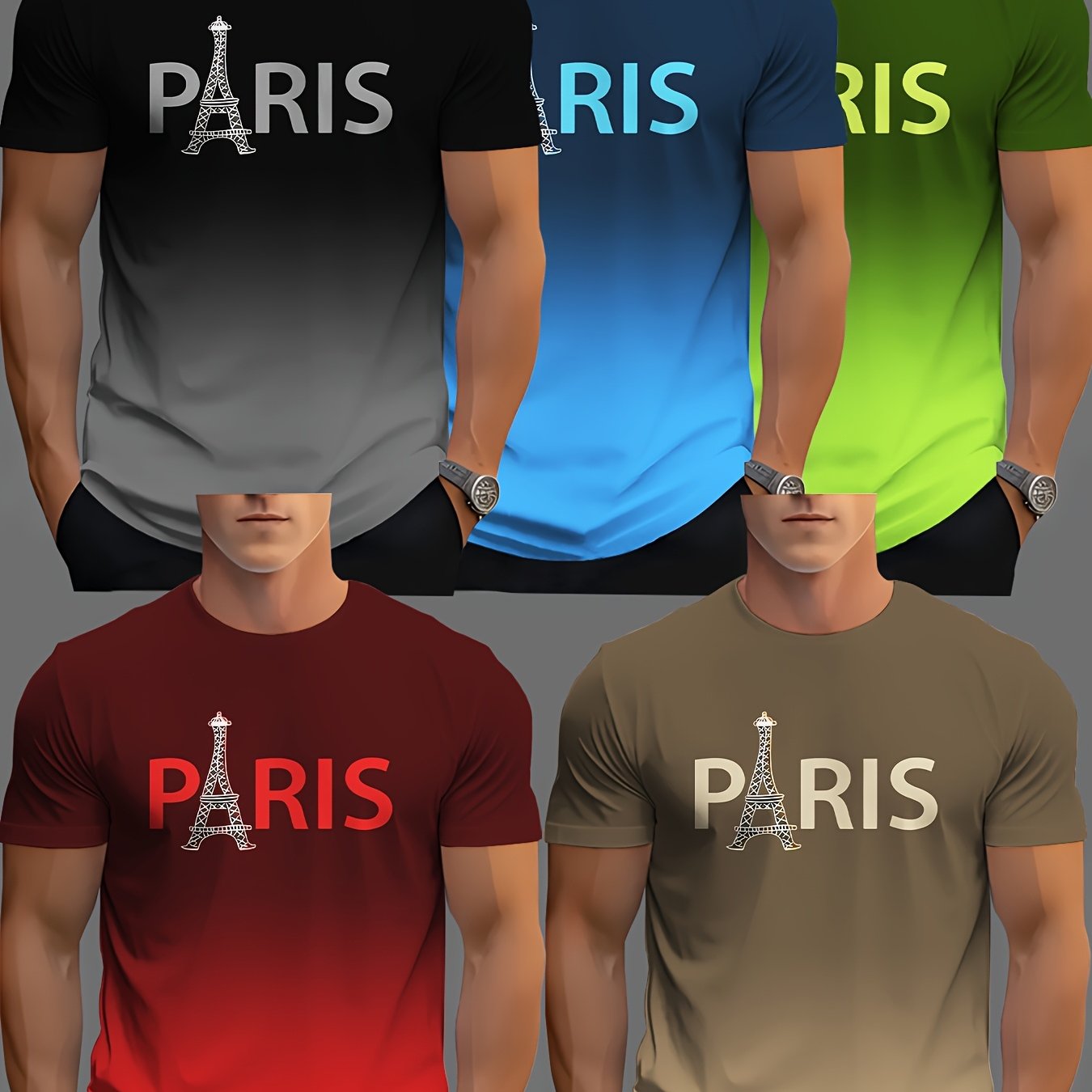 TEMU Men's Novelty T-shirt 5pcs Set