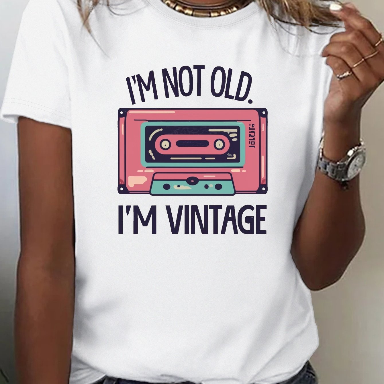 TEMU Vintage Graphic Neck T-shirt, Casual Short Sleeve Top For , Women's Clothing