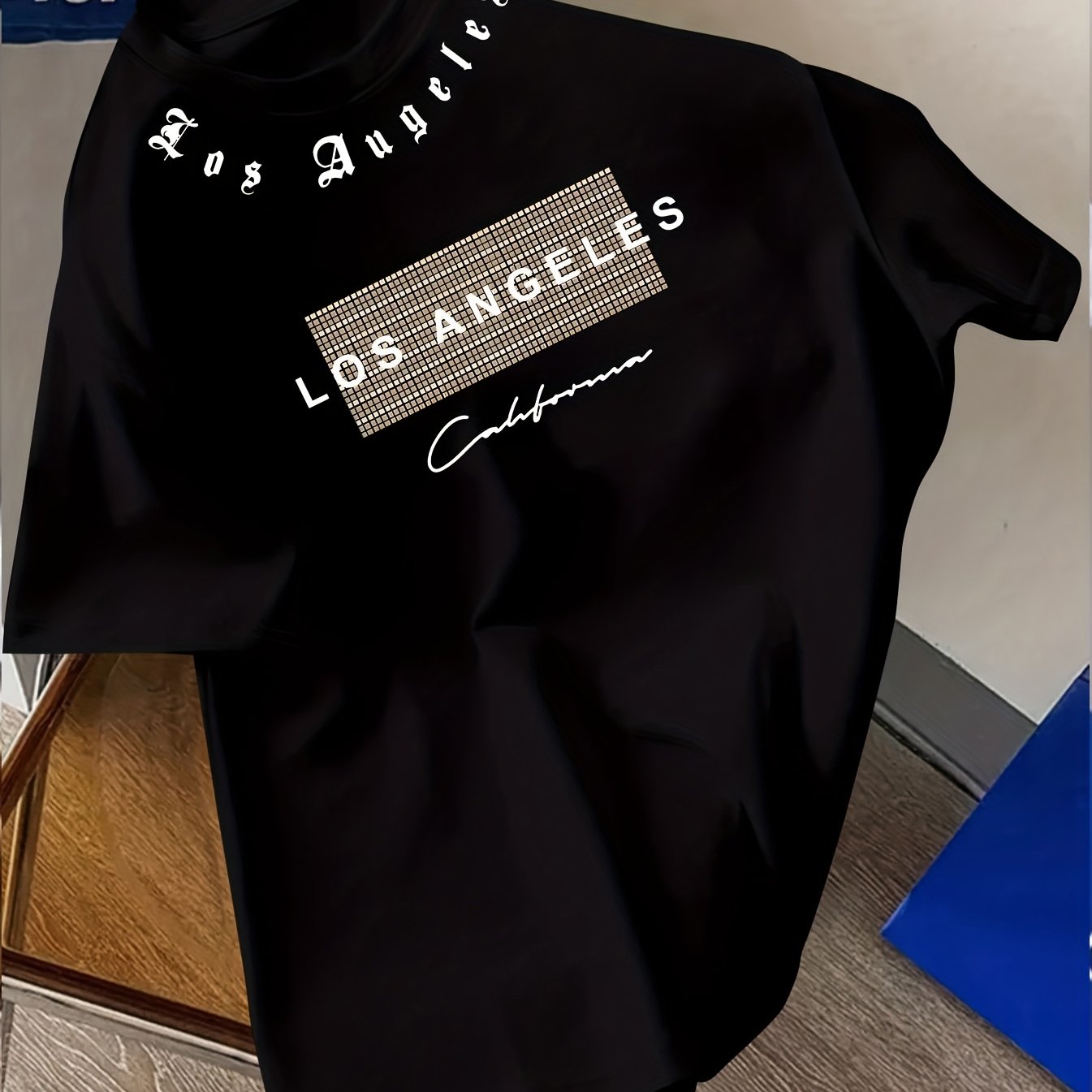 TEMU Teen Boys Los Angeles Graphic T-shirt - Black With - Lightweight Summer Casual Streetwear Top For La Fans, Machine Washable