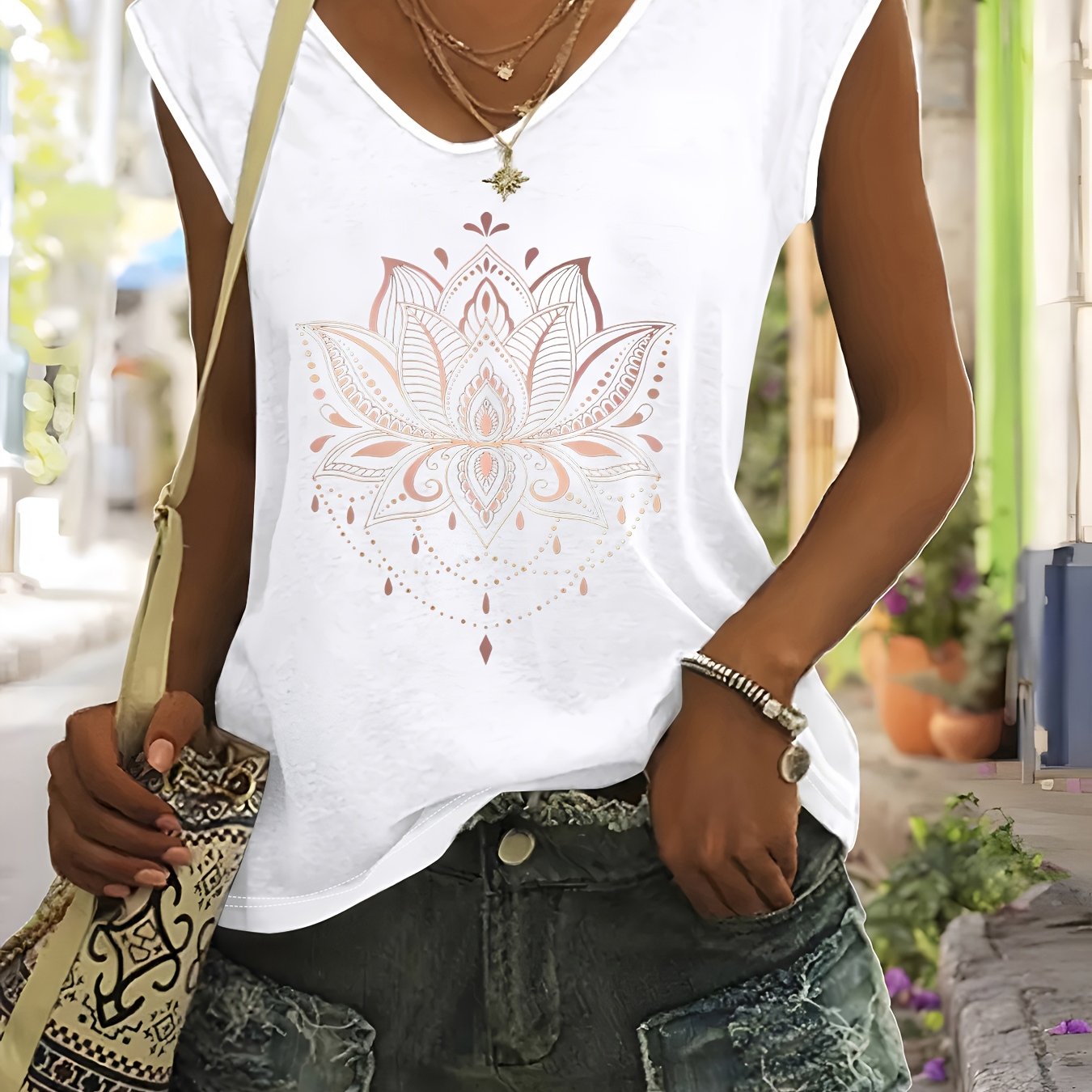 E-shop Plus-Size, Plus-Size Tanktop mit Buchstabendruck, Ärmelloses Freizeitoberteil für Sommer & Frühling, Damenbekleidung in Übergrößen