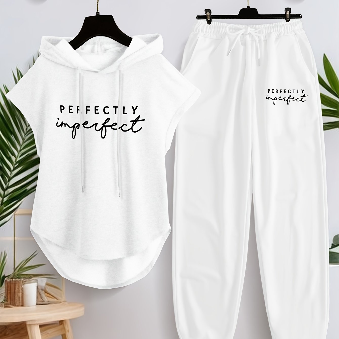 Women's Sleeveless Hooded Vest And Casual Long Pants Set X3003