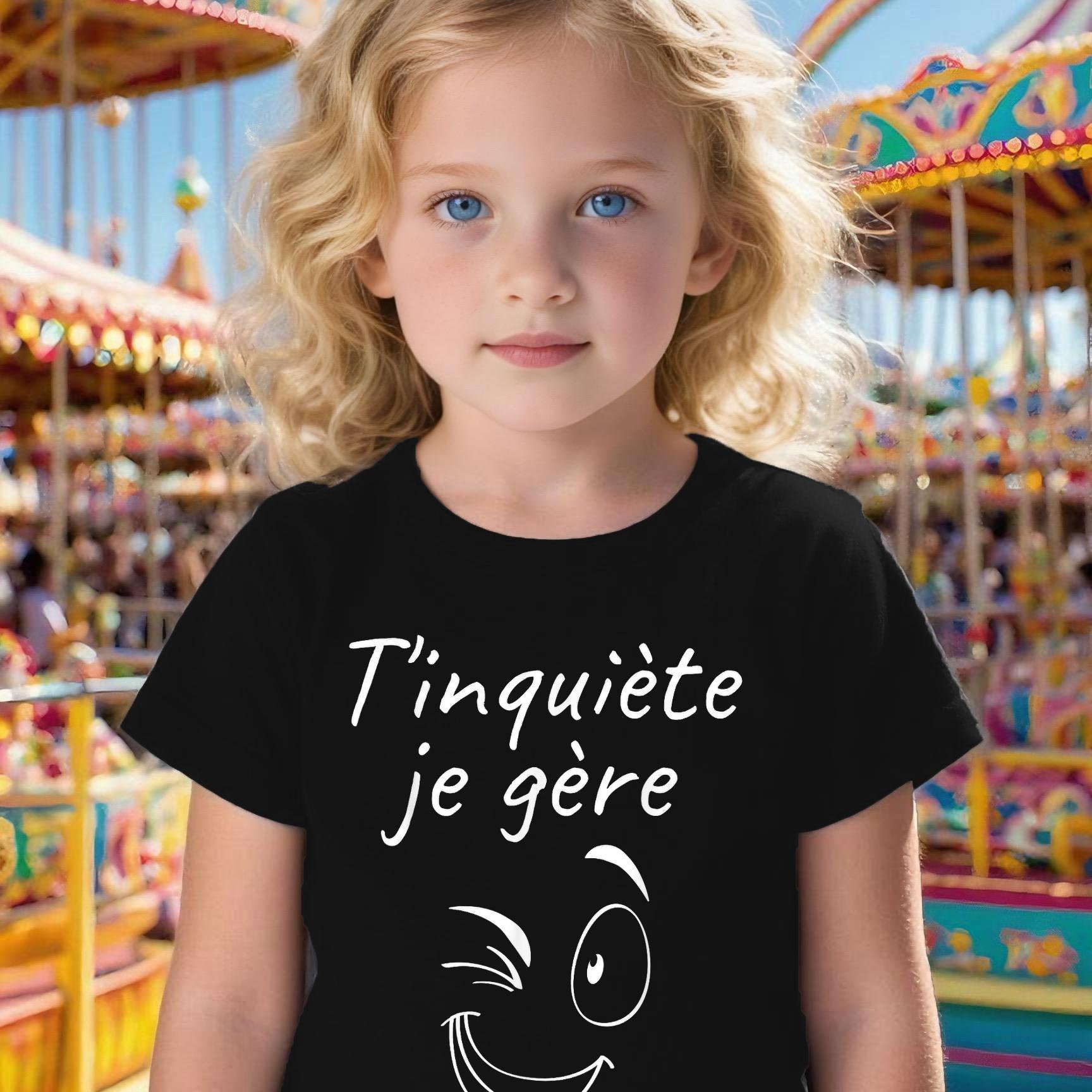 TEMU Don't Worry, Under Control, Humorous For And T-shirt Cute Kawaii Tops Crewneck Girls Short Sleeve T Shirts Kids Child Children Teenage Shirts