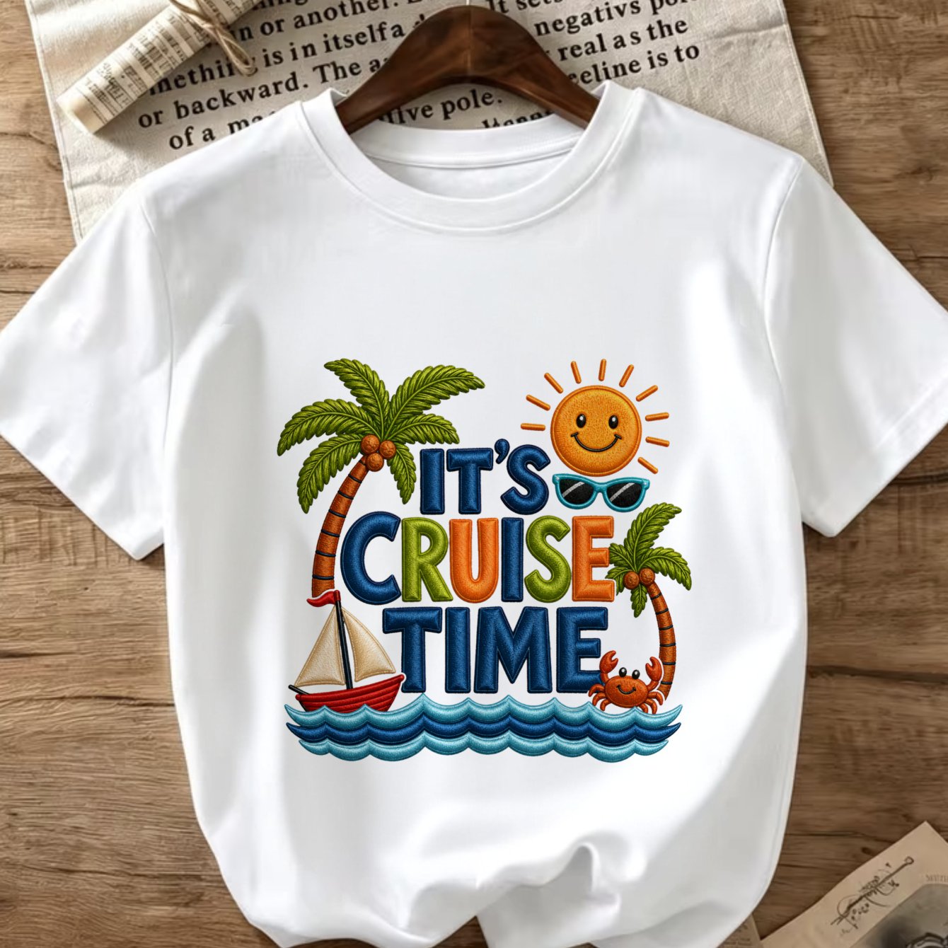 TEMU Women's Round Neck T-shirt, Spring Summer Fall Casual Suitable For Travel, Palm Tree Sun Sailboat Ocean Wave Graphic, A Stylish And Casual , ,