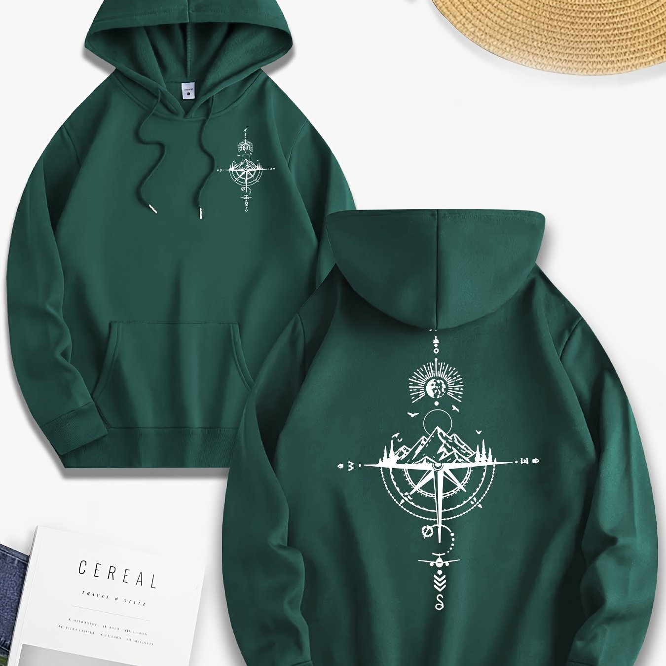 TEMU Mountain Compass Pattern Hooded Sweatshirt