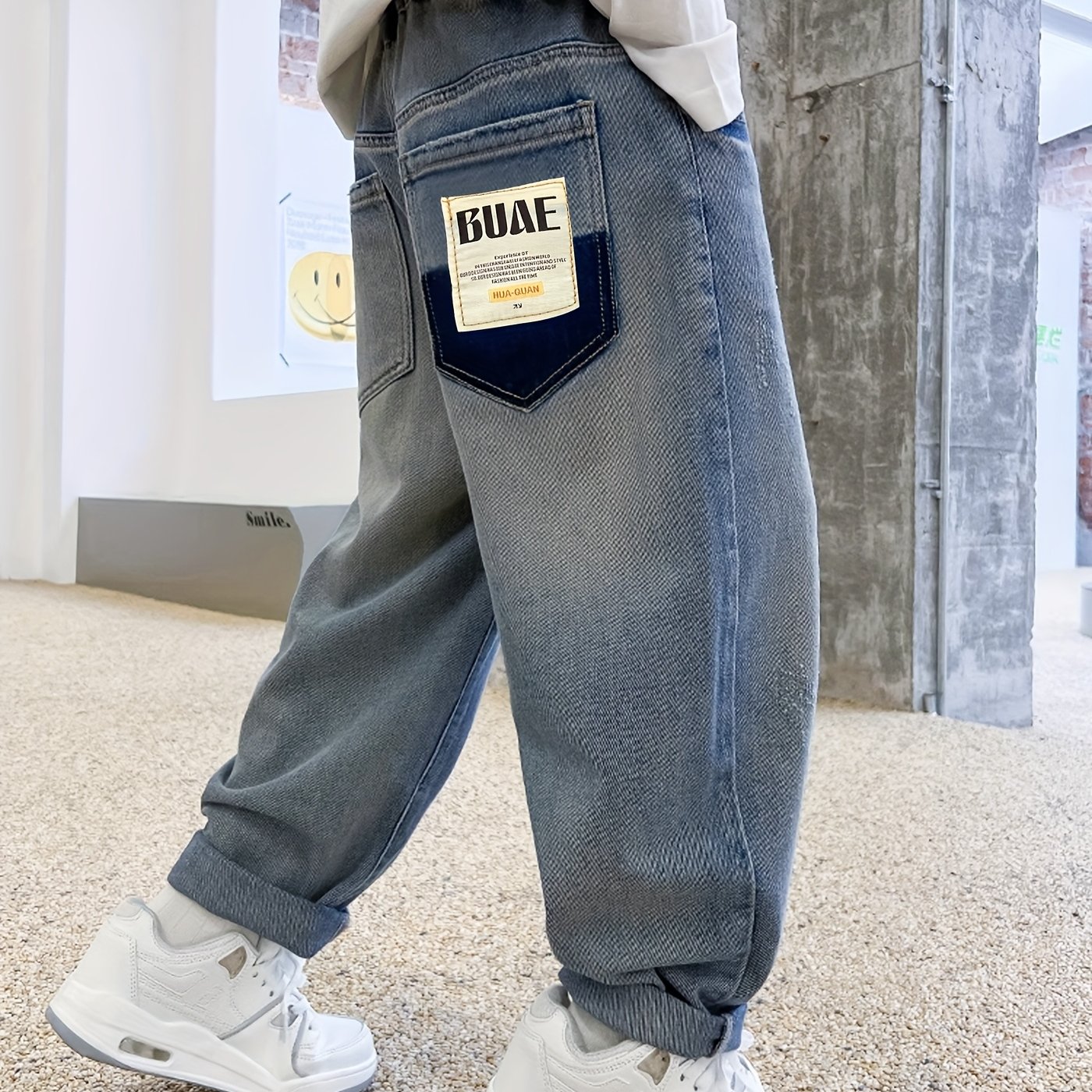 Image of Boys Denim Jogger Pants Loose Fit Elastic Waist Streetwear Casual Jeans