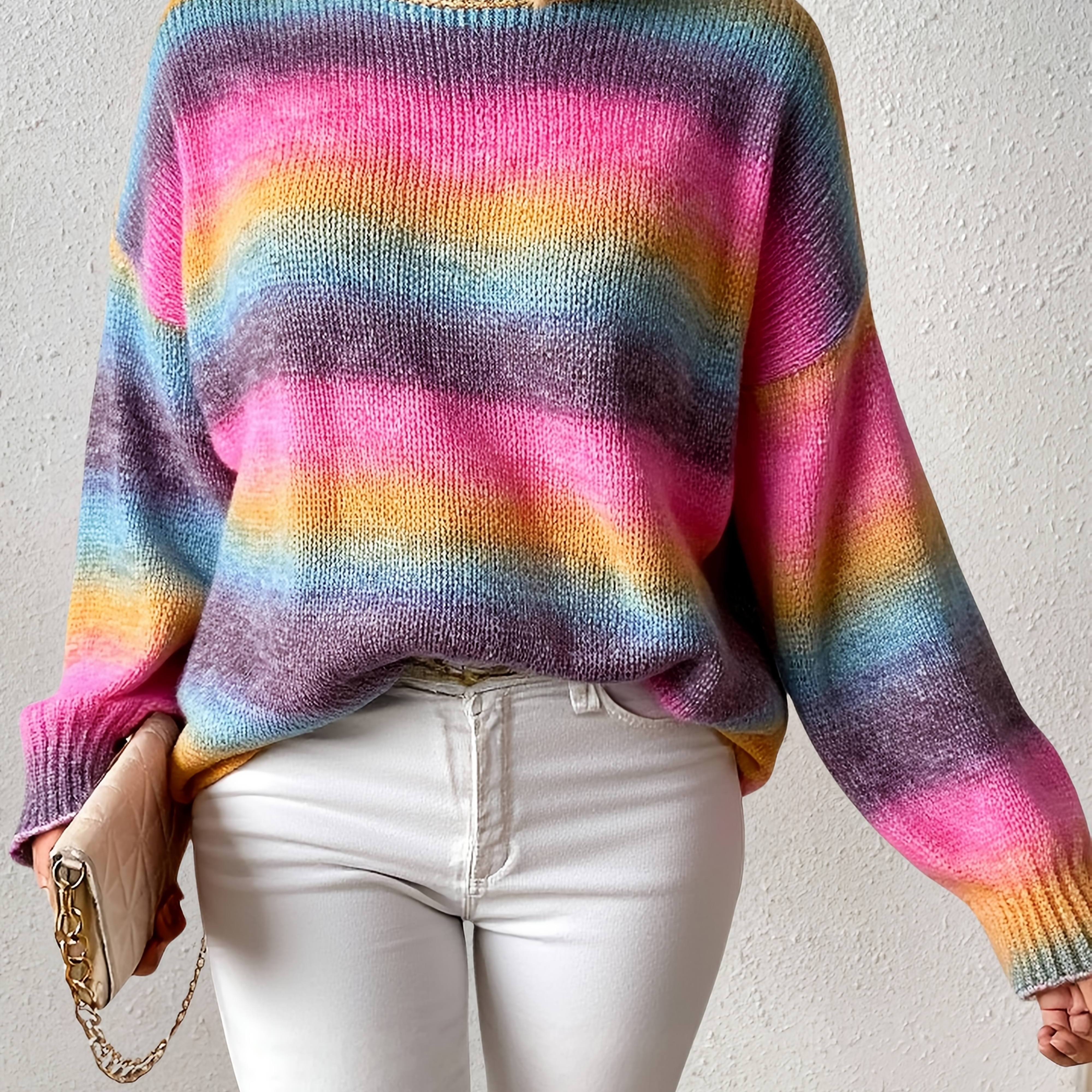 Plus Size - Women's Plus Size Sweater | Casual Crew Neck, Ombre Pattern, Stretch Fabric, Fall/winter Pullover