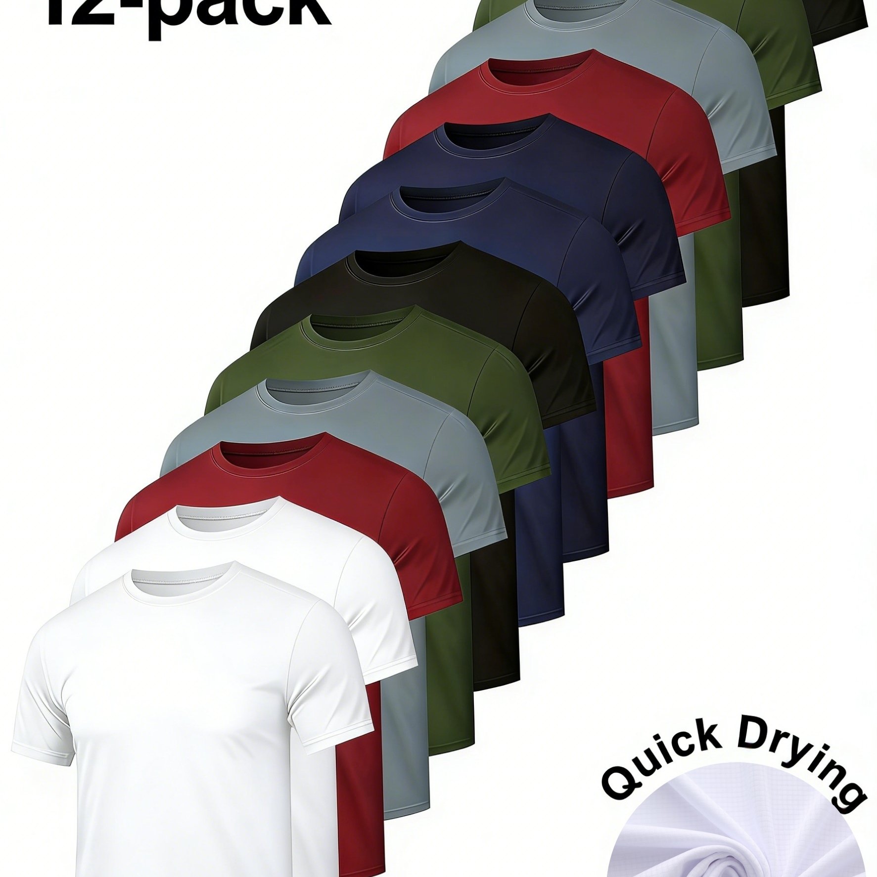 TEMU 12pcs Men's Quick- Short Sleeves, Sweat-absorbent, Cooling, Breathable, Suitable For Gym Workouts, Outdoor Exercise, Team Building, Football,
