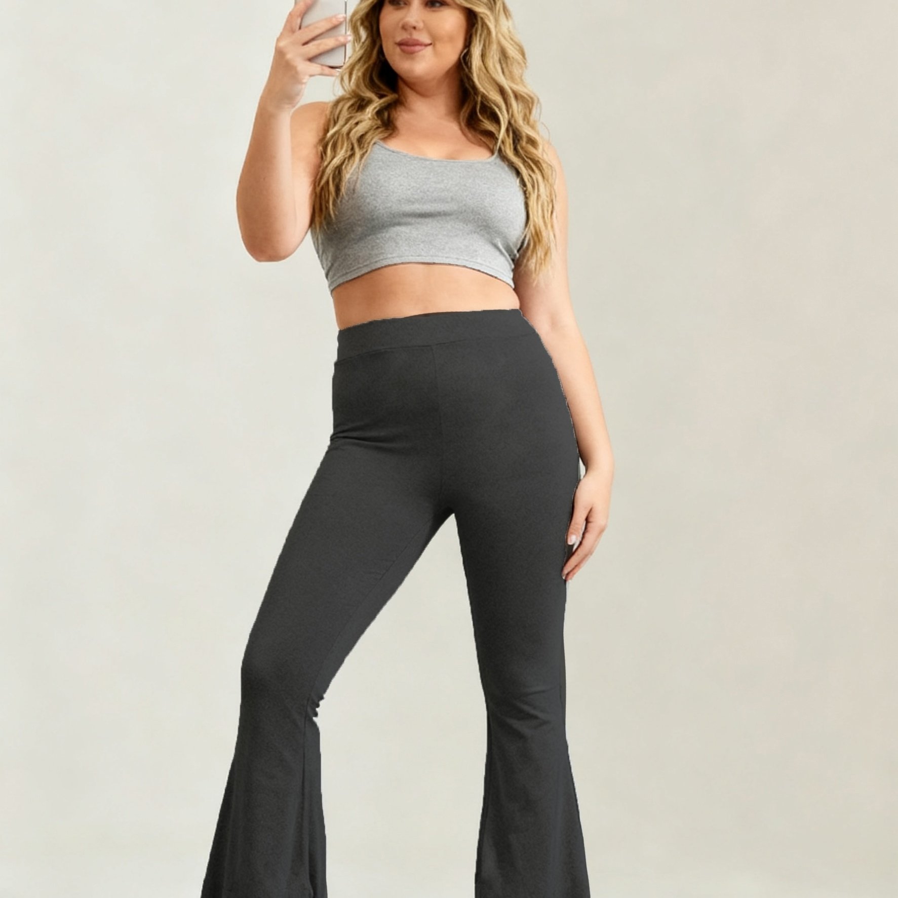 Plus Size, Women's Plus Size Minimalist High Waist Flare Pants Flattering Wide Leg Casual Pants