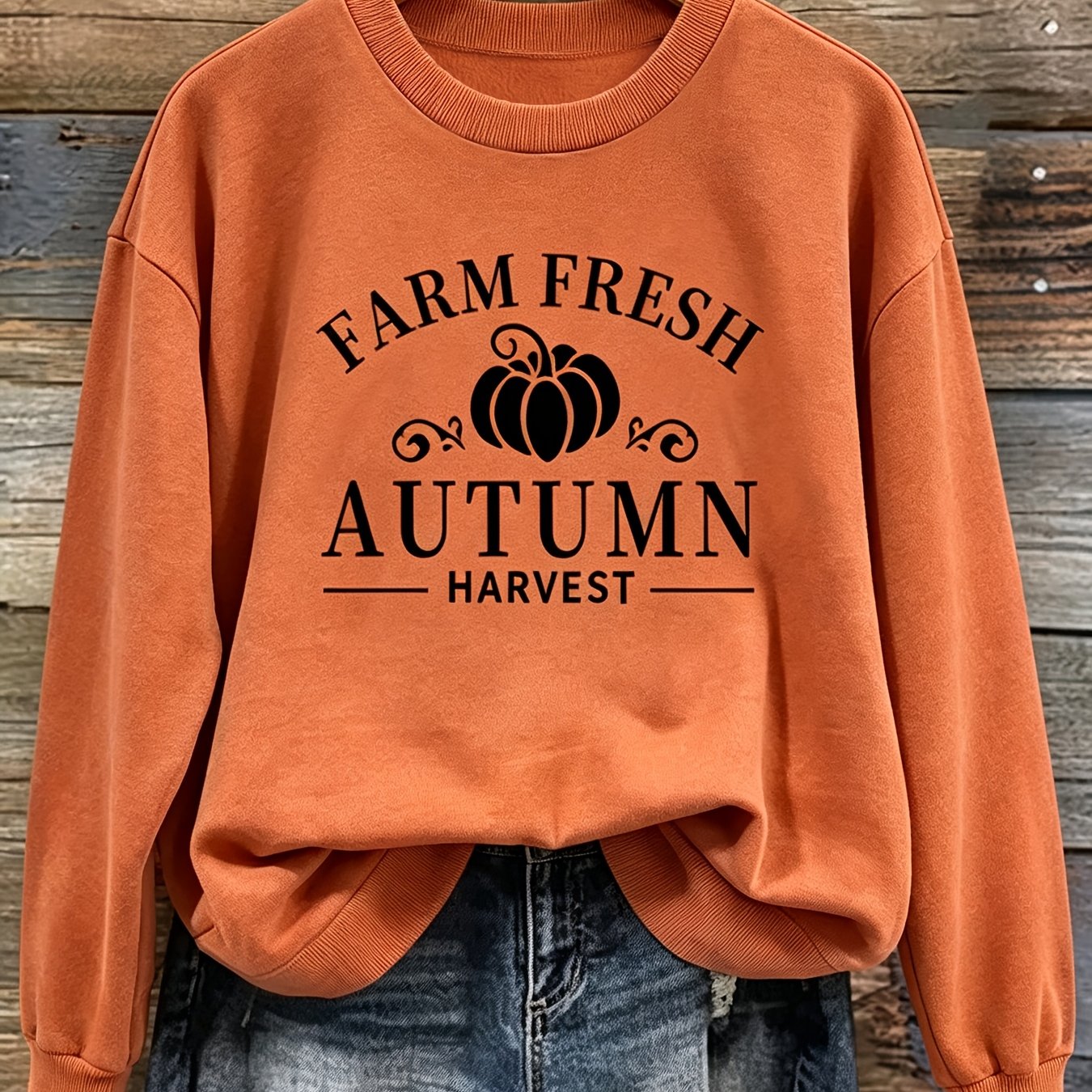 TEMU Thanksgiving Print Crew Neck Sweatshirt | Casual Women's Clothing For Winter & Fall, Regular Length, Slight Stretch Fabric