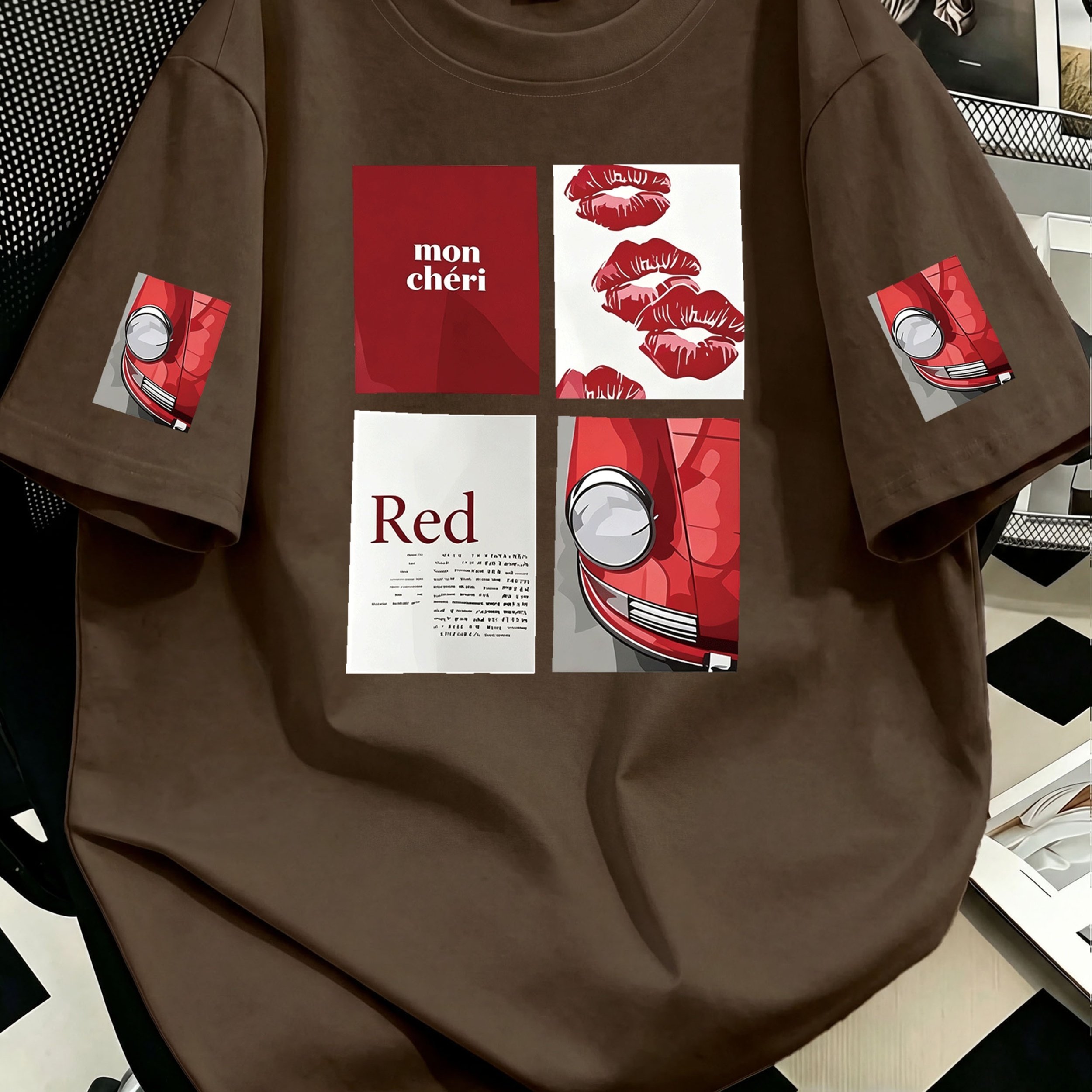 TEMU Plus Size Women's Checkered Painting Pattern Printed Round Neck T-shirt, Suitable For , New Year, Valentine's Day, Mother's Day, And Other