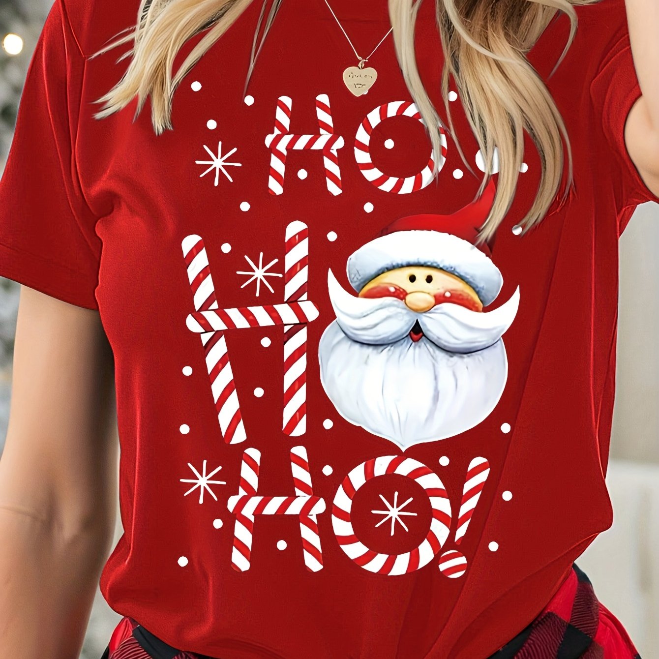 TEMU Casual Women's T-shirt 2025christmas Print, Round Neck Short Sleeve Printed -way Layering/solo Wear Spring Summer & -ready