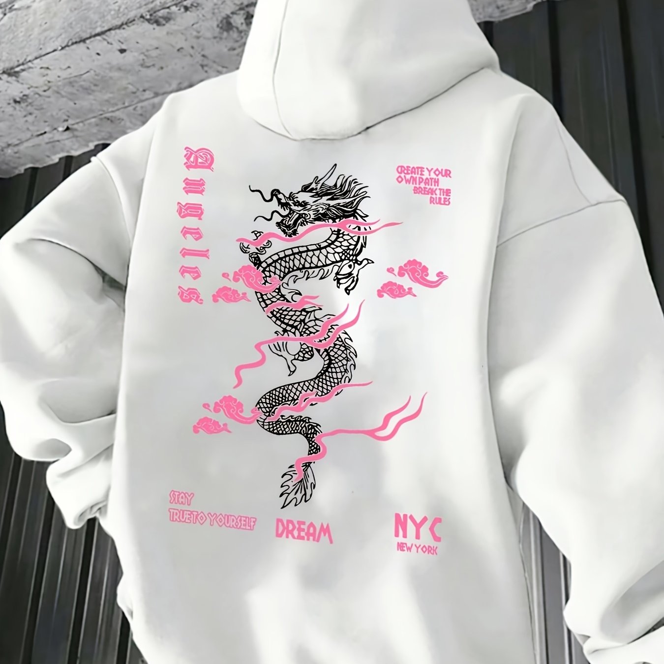 TEMU Men's Autumn/winter English Letter Print -lined Hooded Sweatshirt, Simple And Versatile Sporty Casual Loose-fit Sweatshirt