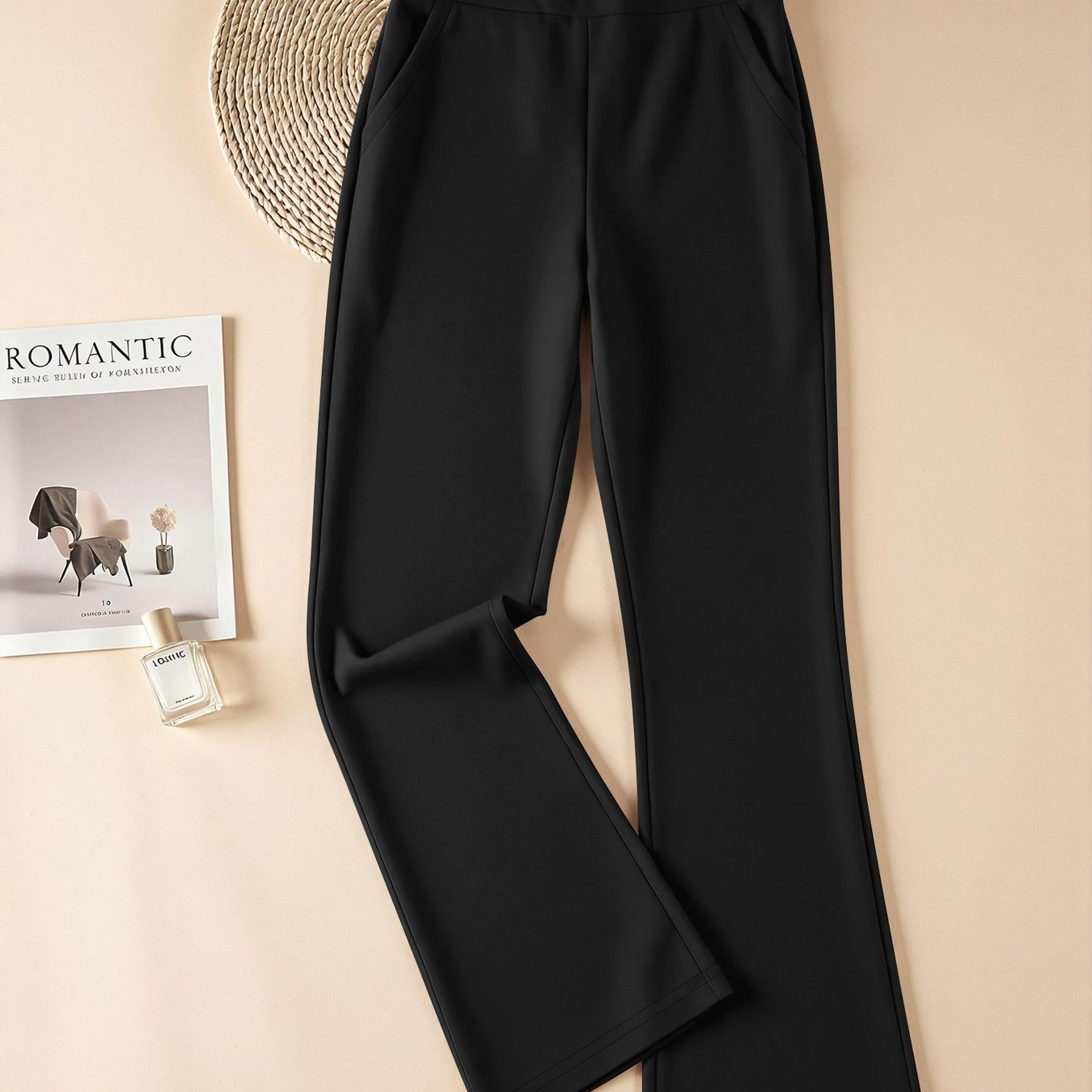 TEMU Retro Style Women' Color High-waisted Wide-leg Micro-flared Pants, Hip-lifting, And Figure, Versatile Long Pants For Office Workers, Commuting,