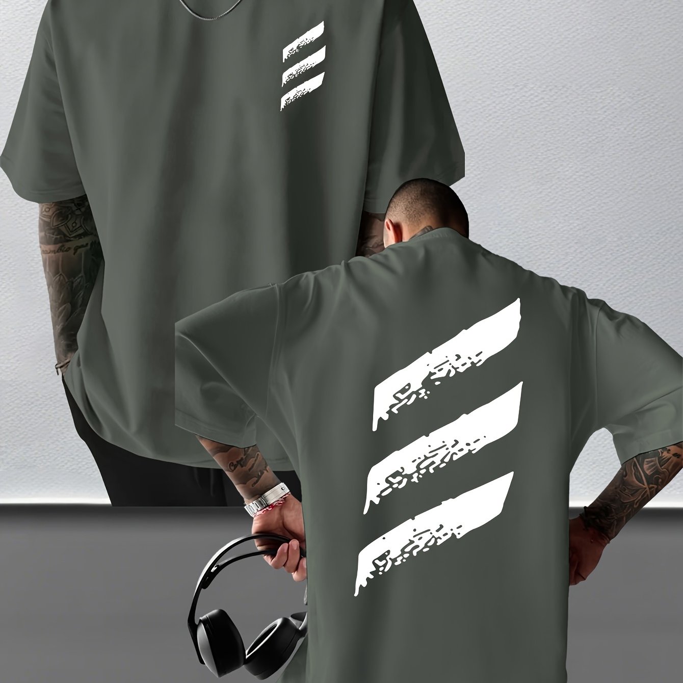 TEMU Geometric Pattern Trendy Summer Round Neck Short Sleeve Top, Men's Fashion Versatile Casual Sport Loose Fit T-shirt, Unisex Gift