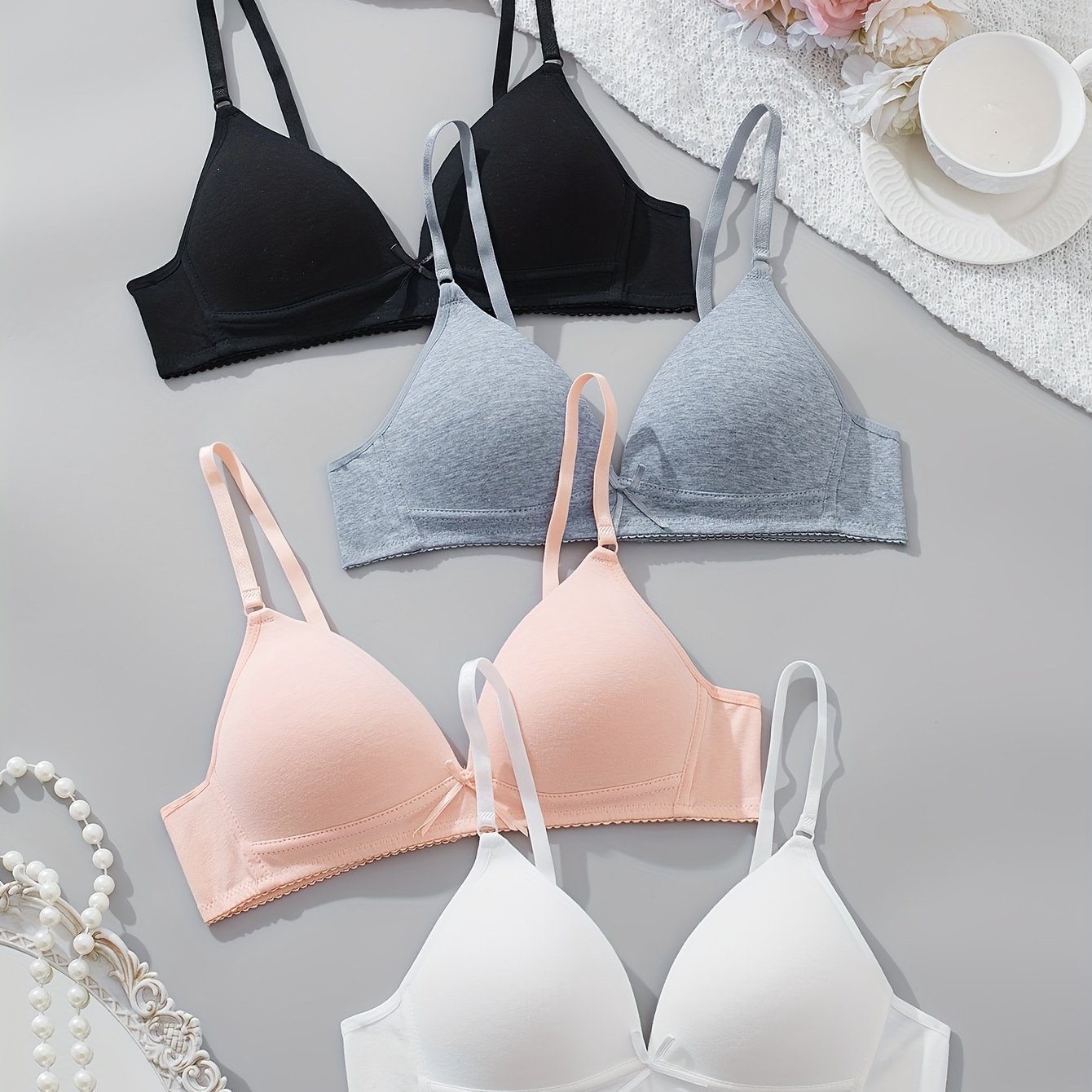 4pcs Women's Comfortable Wireless Bras, Seamless For Daily Wear, Soft And Flexible Supportive Lingerie