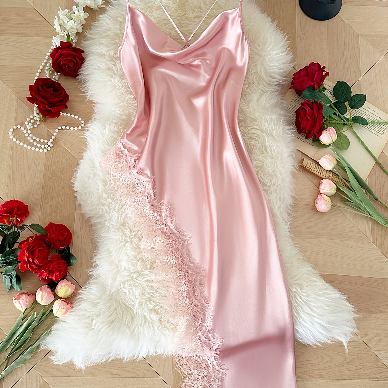 Lace Comfortable Extended Neck Nightgown, For Teenager, For Teenager