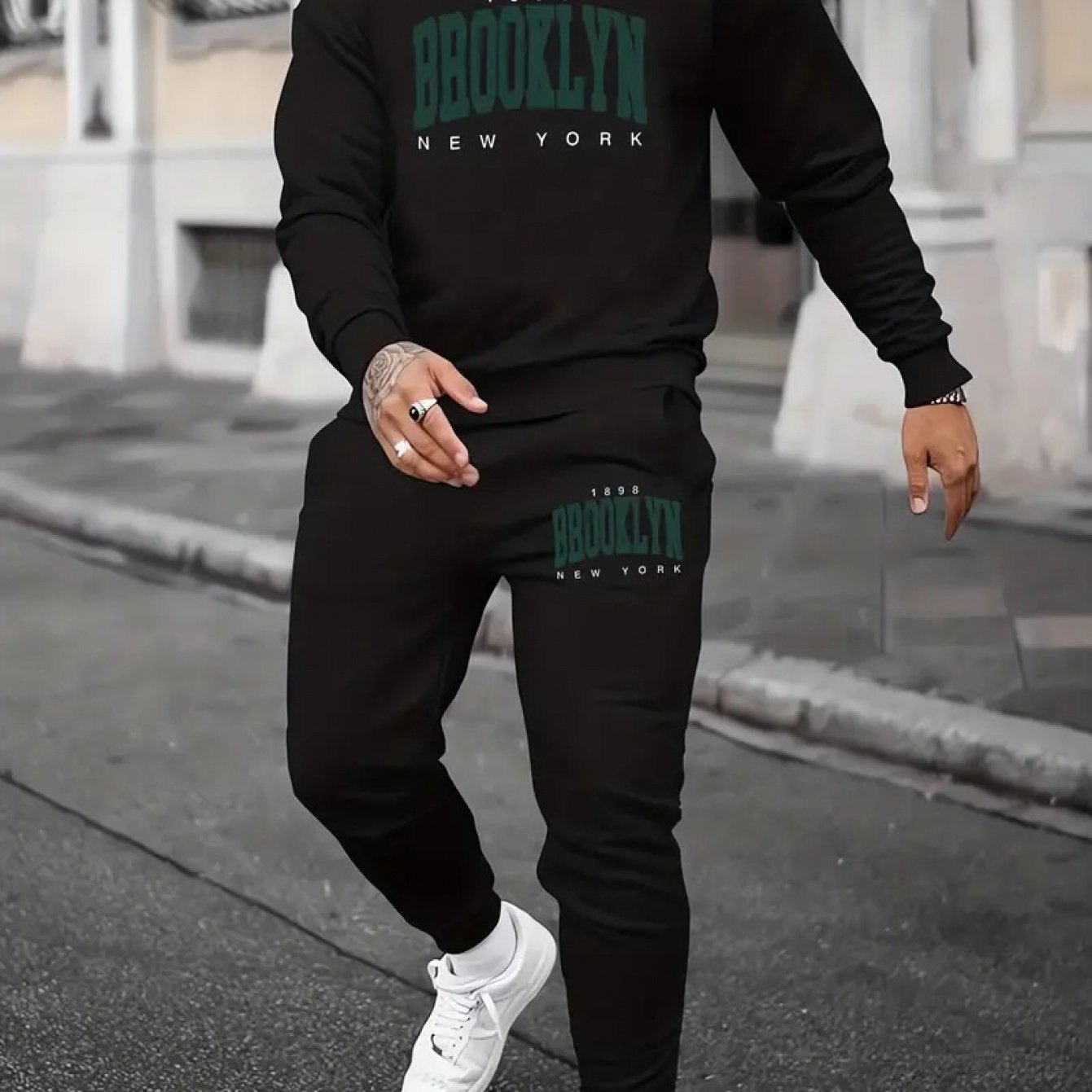 TEMU Men's Casual Sweatshirt Set, Fashionable And Trendy, Smooth And Soft, Breathable And Sweat-absorbing, Comfortable For And , Sweat-resistant