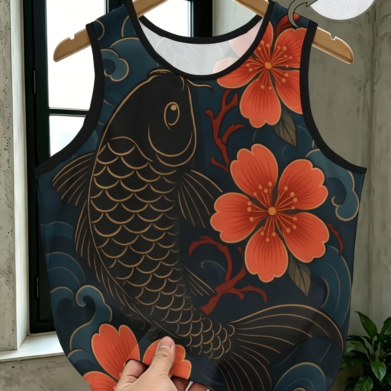 TEMU 1pc Men's Breathable Mesh Vest -e Koi Digital Printed, Skin-friendly Versatile Sleeveless Top