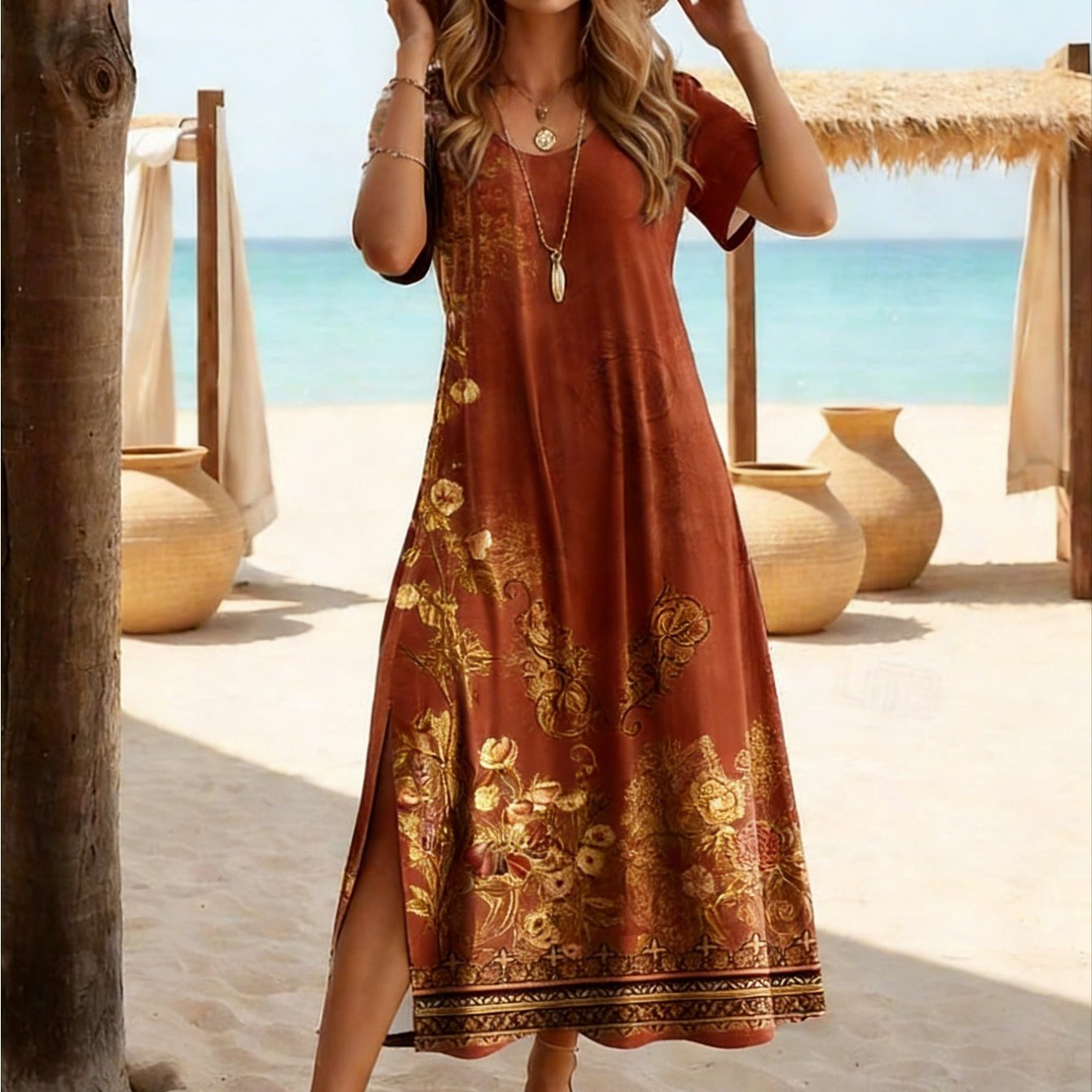 Image of Vacation Women's Dress T Shirt Dress Tee Dress Sundress Shift Dress Bohemia Ethnic Vacation Birthday Holiday Regular Fit Vintage Short Sleeve Crew Neck Red Blue Green Dark Blue
