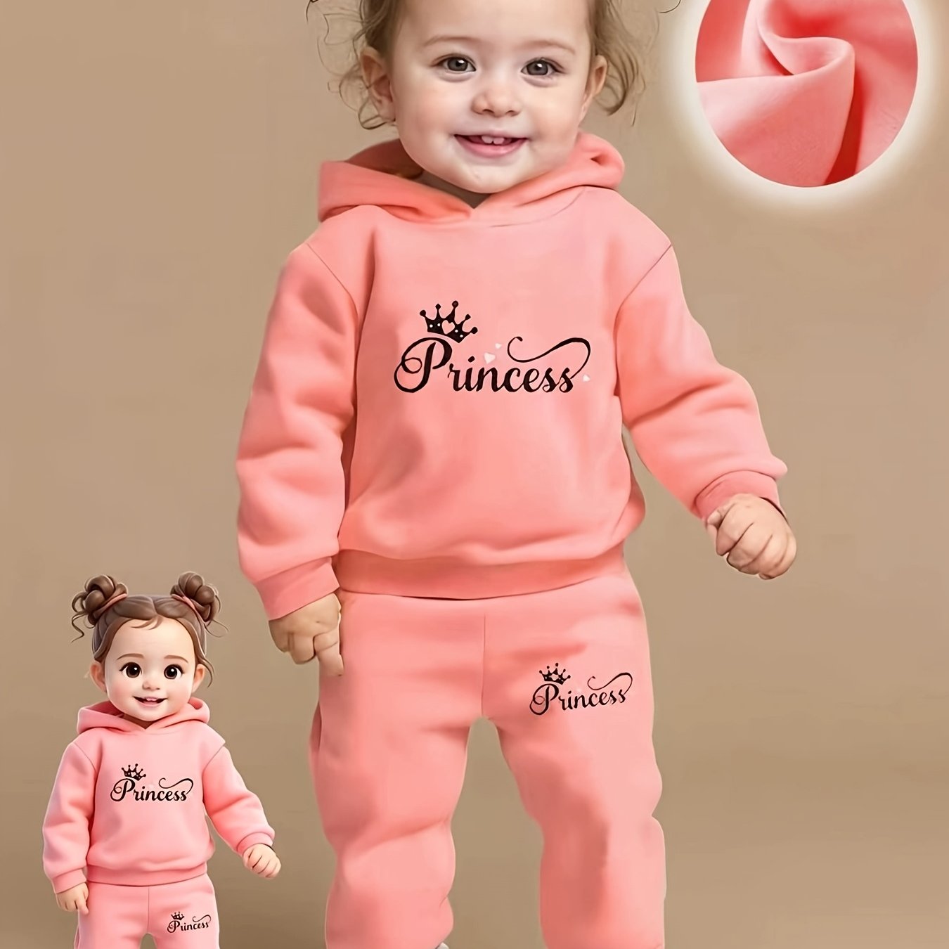 Image of Baby Girl Autumn And Winter Cute Crown Letter Printed Hooded Sweatshirt+pants Set, Girls' Casual Cute Set, Comfortable Fabric, Essential For Gift , Perfect For Outdoor,christmas,halloween