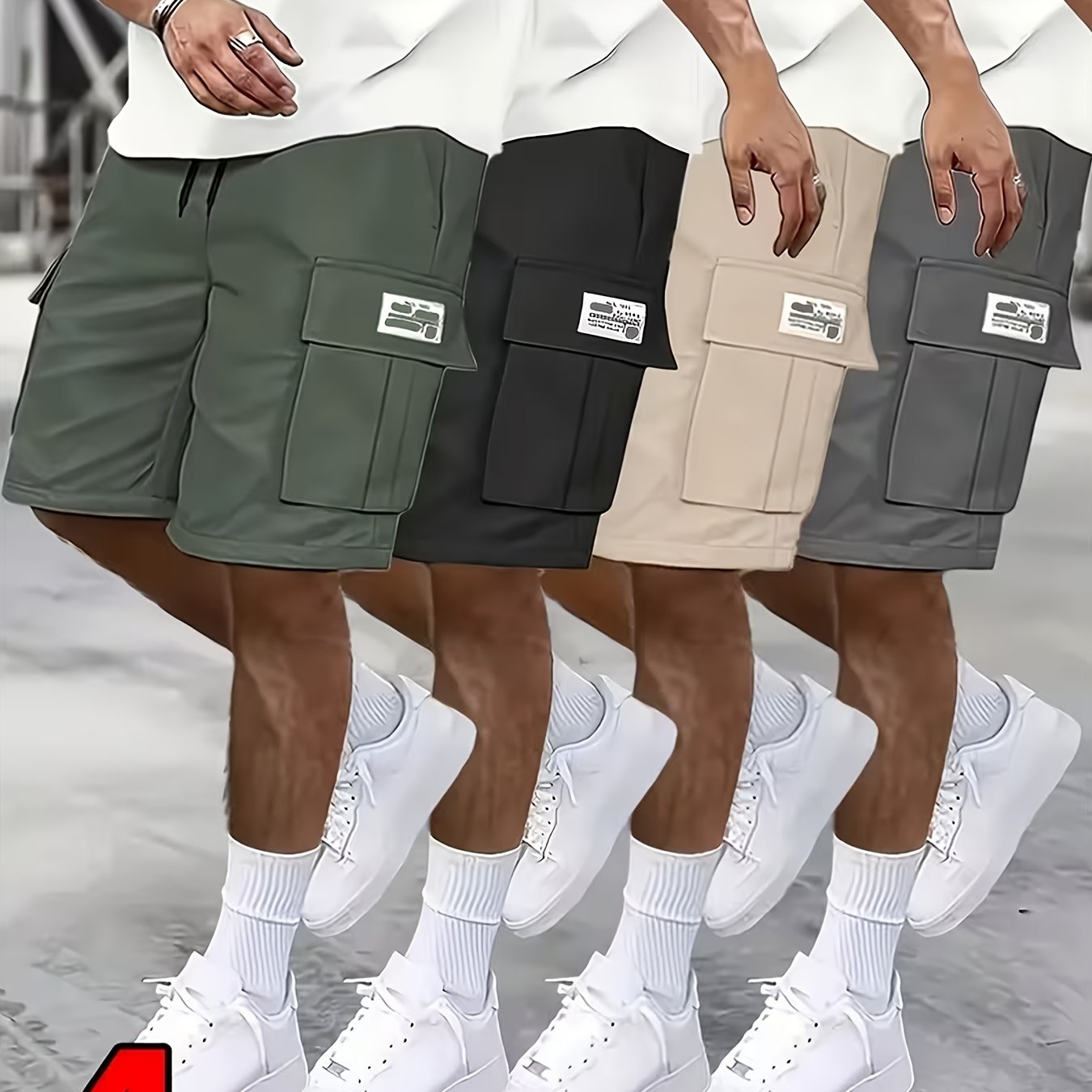 TEMU 4pcs : Includes 3 Men's Work Shorts With Durable, Multi-, Breathable For And Casual Wear In