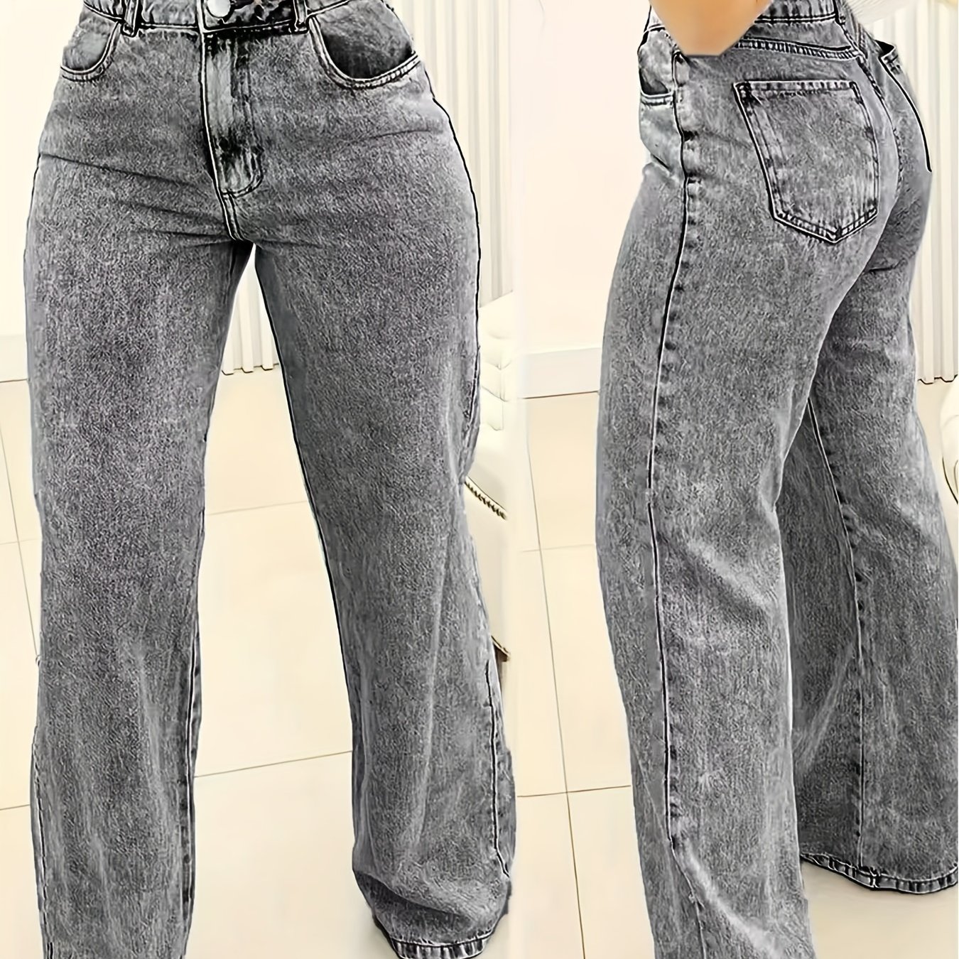 Image of Women's Fashion Stretch Slim Straight Comfortable Version Of Jeans, Classic Snowflake Wash Jeans