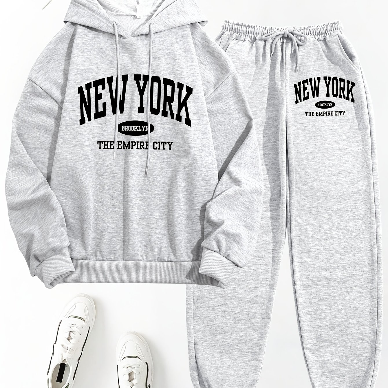 TEMU Women's 2pcs Set, Printed Hooded Top And Pants, Women's Clothing