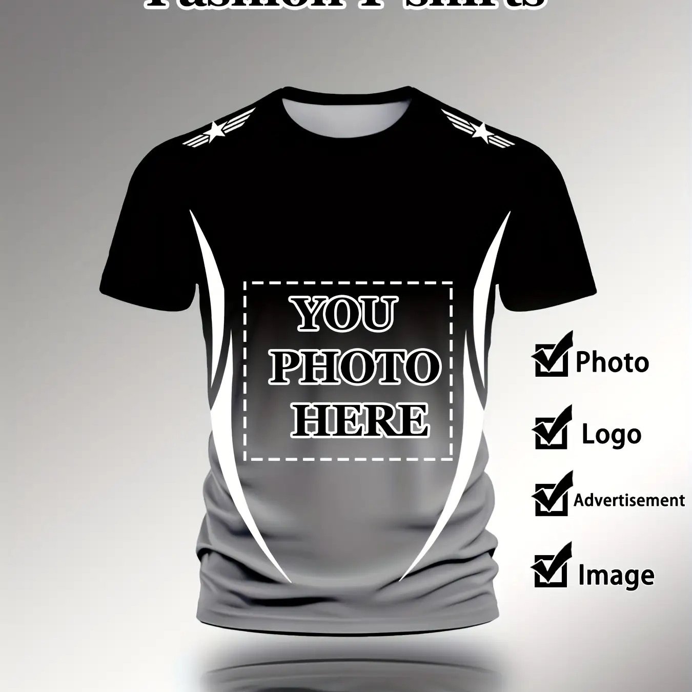 TEMU Custom Men's Short-sleeve T-shirts In Large Sizes, Add Your Own Photos Or Designs, Machine Washable With A Round Neck, Summer, Valentine's Day,