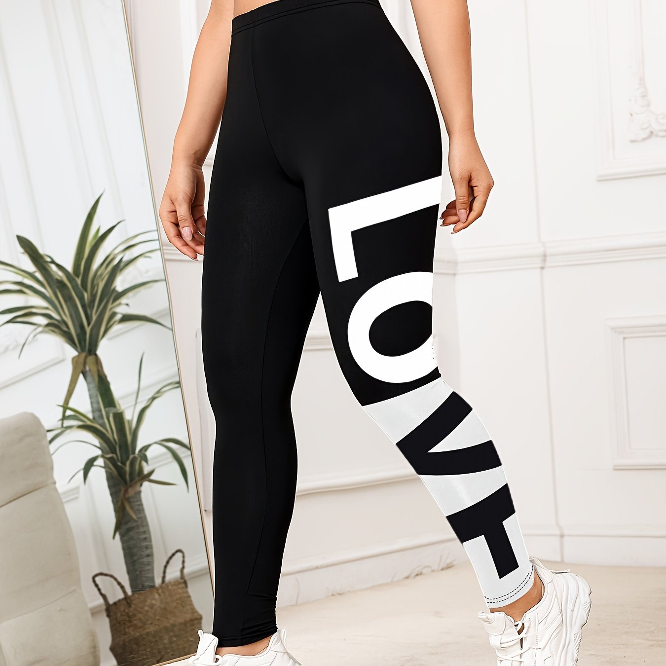 Image of Women's Letter Love Printed Yoga Fitness Pants: Look Stylish & Feel Comfortable During Workouts!