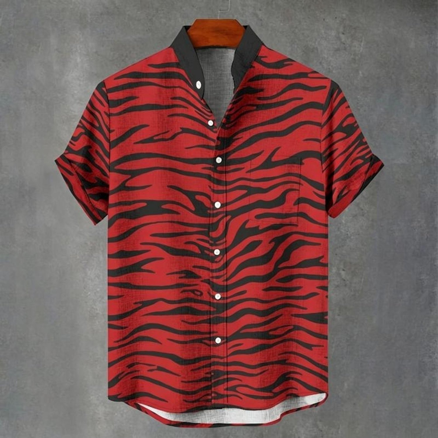 TEMU Camisa formal de manga corta para hombre, estampado de cebra , varios tamaños disponibles, cuello con bolsillos, estampado digital, tela de