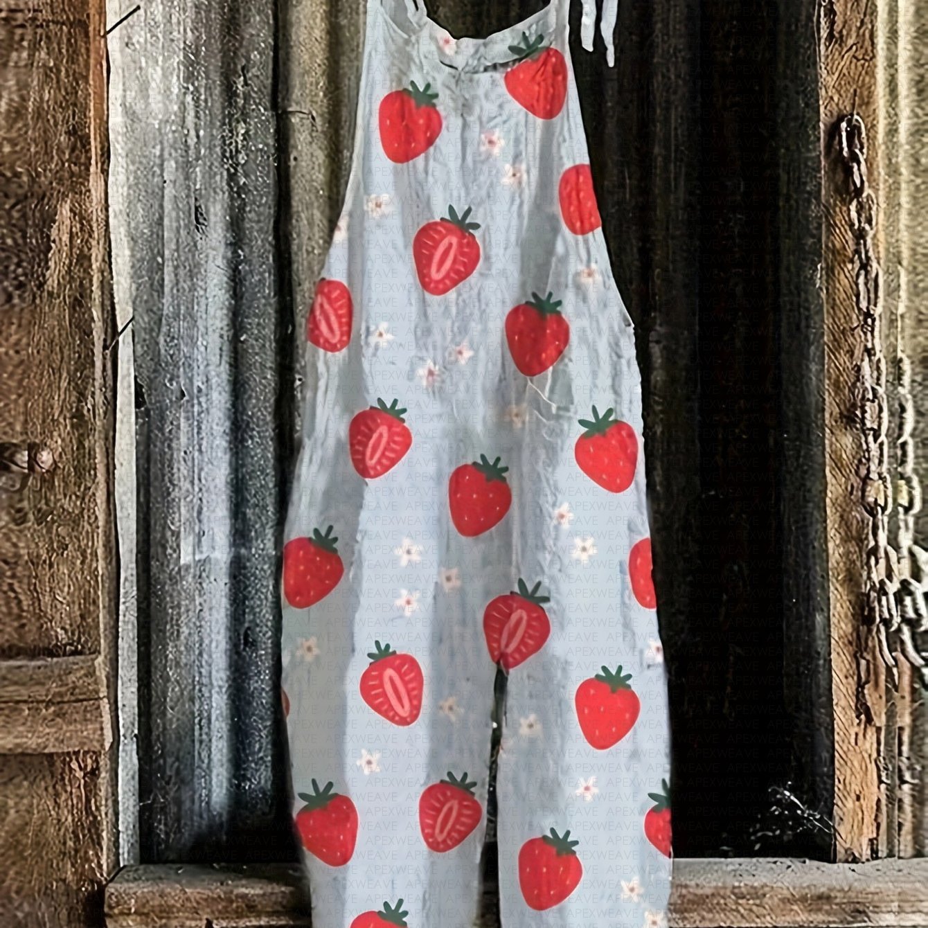 Girls' Fresh Fruit Blue Strawberry Flower Print Overalls Ultra -friendly Fabric Kids Spring Summer Birthday Outing Stylish Sweet Loose Casual Pants, For Outdoor