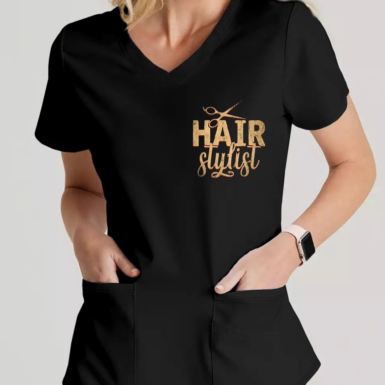 TEMU T-shirt con scollo a V, Parrucchiere, scollo a V stampato STILISTA PER CAPelli