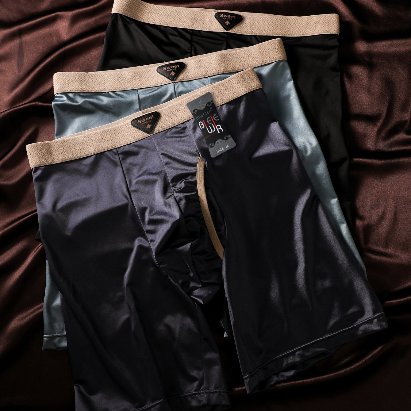 Image of 3pcs Biweier Light Luxury Sleeping Pants With , Men's Nude Shorts, Smooth And Comfortable, Suitable For Home And Vacation Wear
