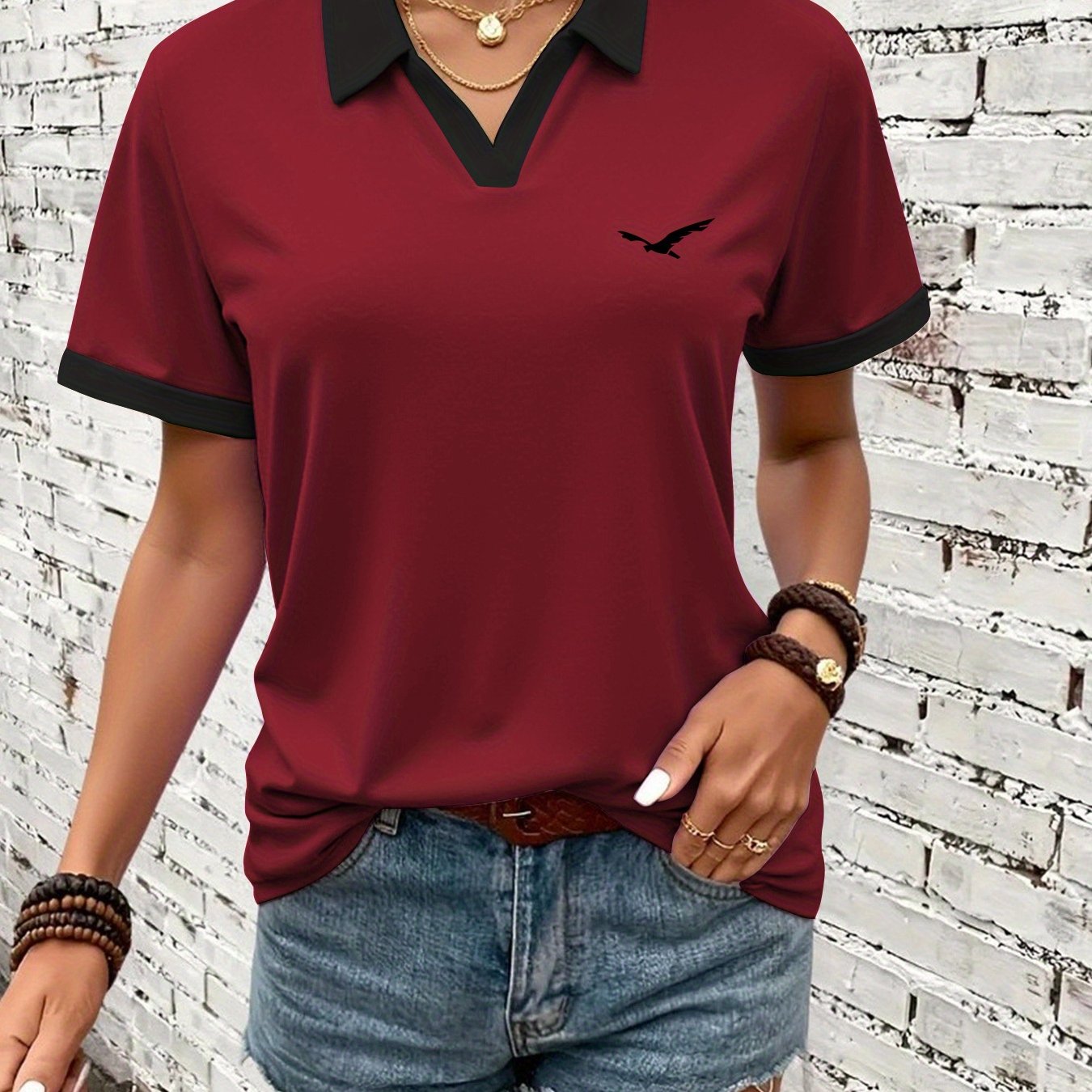 TEMU Fashion Athletic Women's Summer Outfit, Trendy Women's Short Sleeve Neck T-shirt Versatile Trendy Brand