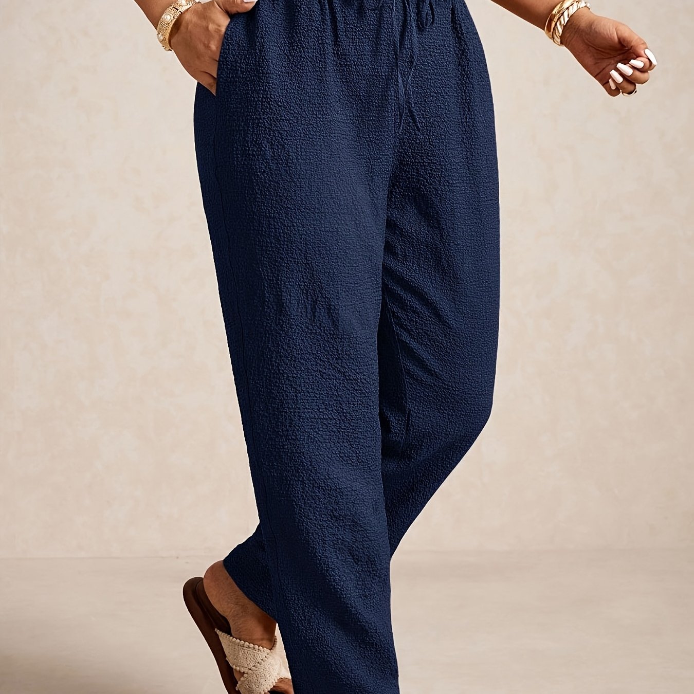 TEMU Plus Size Women' Belt Pocket Tapered Casual Trousers, Women's Spring/summer Clothing