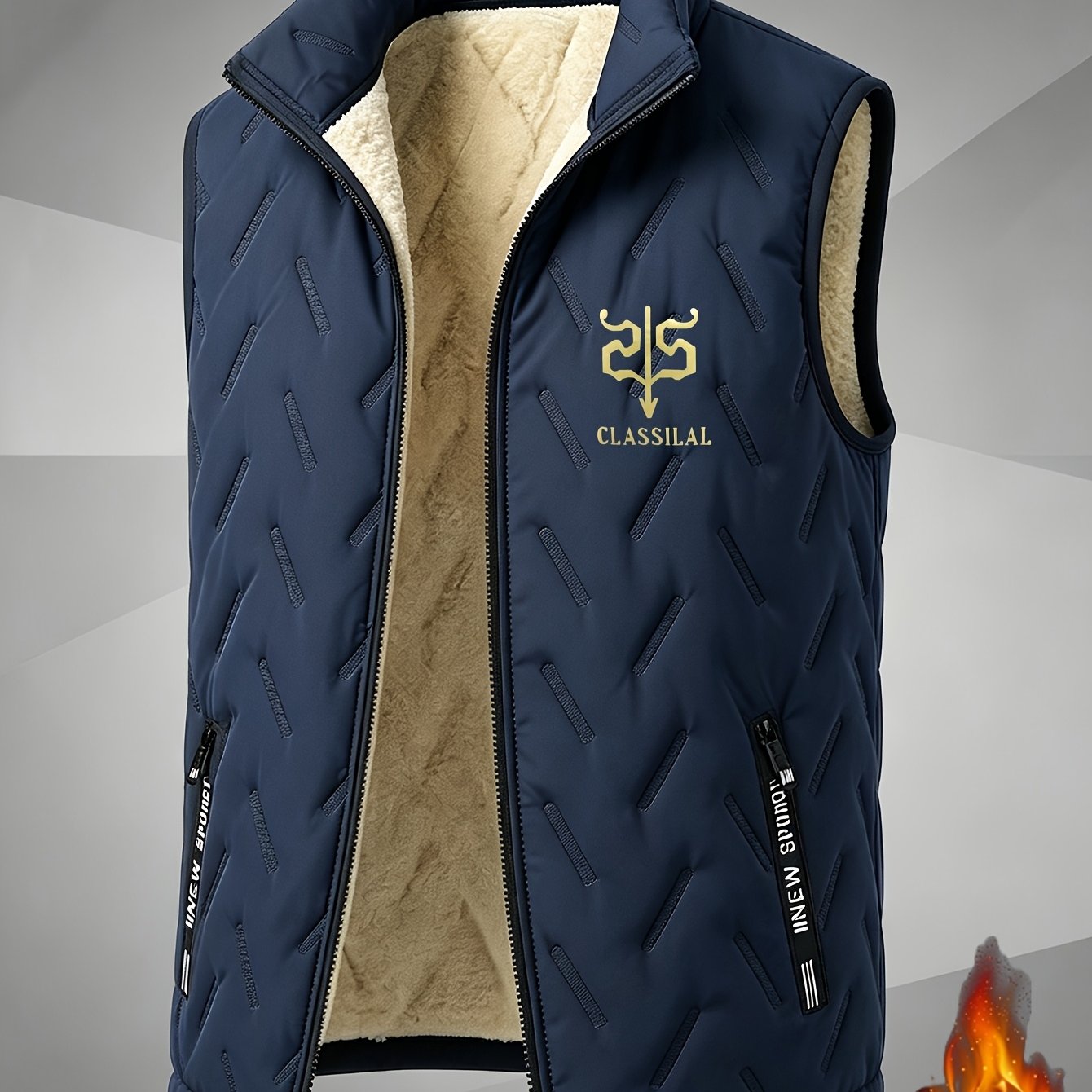 TEMU Men's Autumn Winter Sleeveless Short Collar Fleece-lined Vest, Winter Warm Vest Jacket, Street Casual Fashion Versatile Zipper Cold-proof Vest