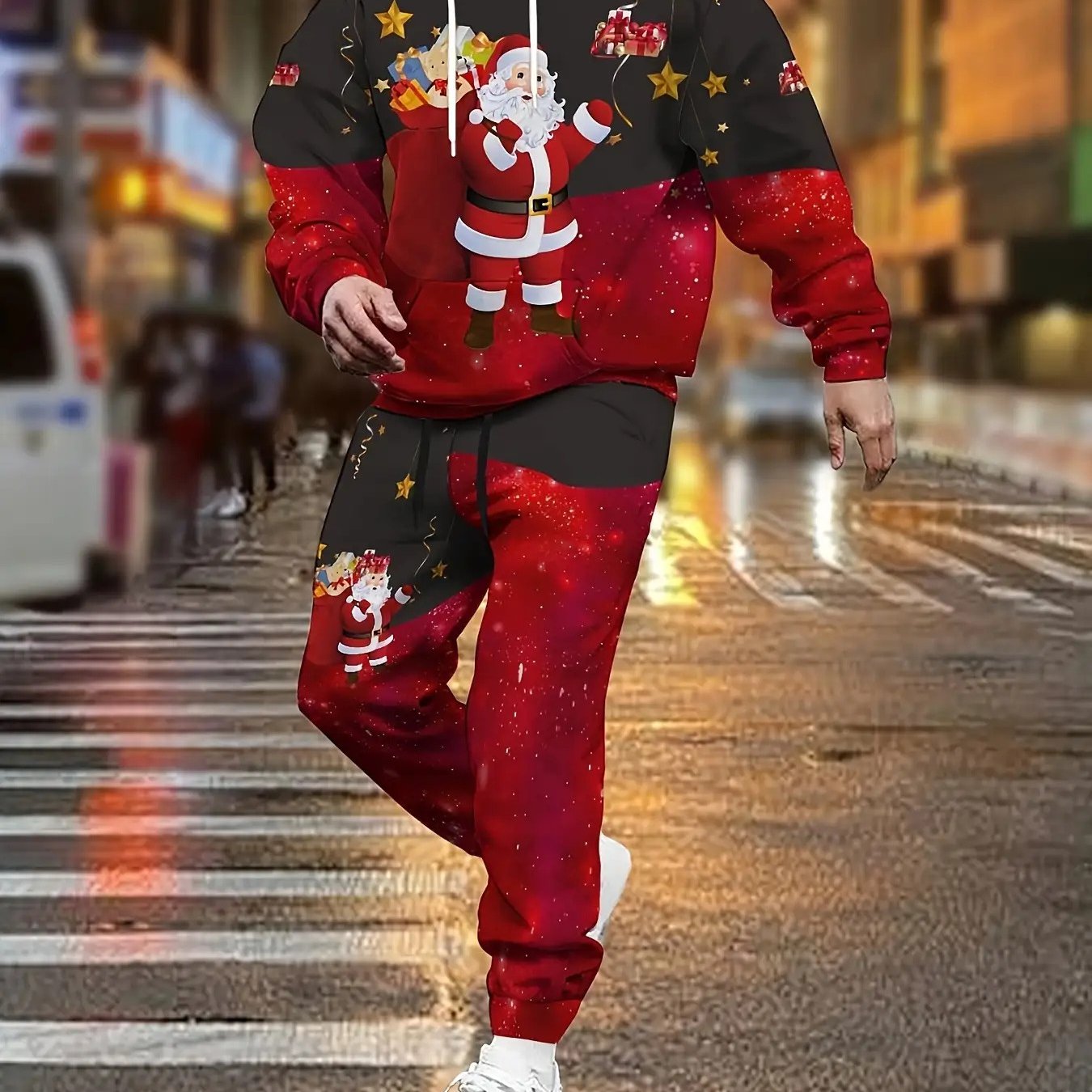 TEMU Santa Claus 3d Sweatshirt And Pants Set, 2pcs, Festive Wear, Seasonal Clothing, Printed Design, Cozy Outfit, Breathable Fabric, Comfortable