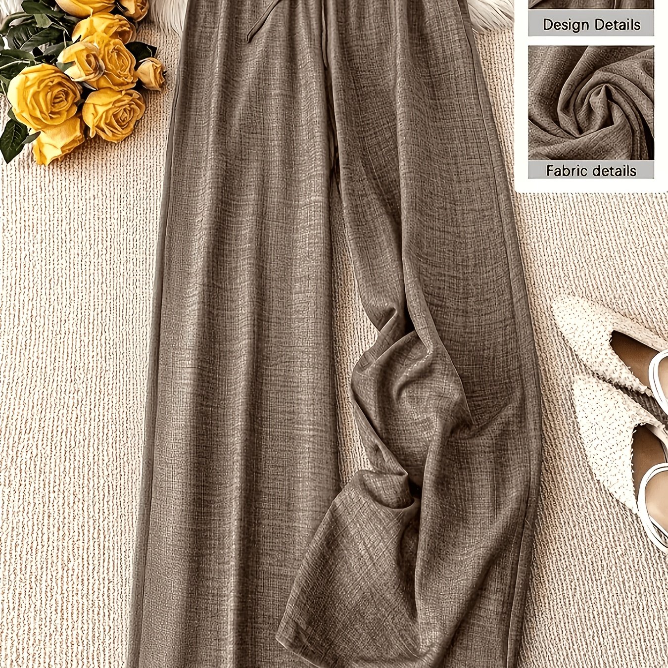Image of Spring/summer Women's Casual Straight-leg Pants For Work, Leisure, And , Stretch Waist Long Pants, Wide-leg Trousers