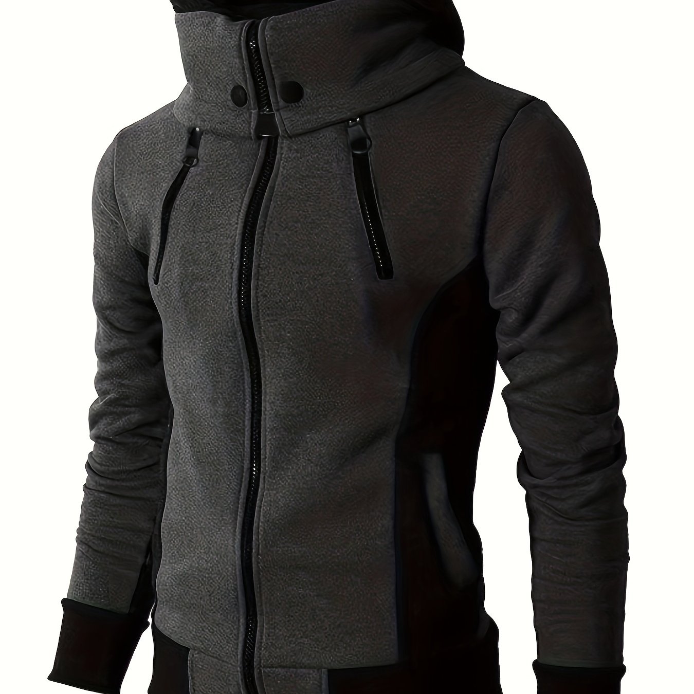 TEMU Men's Fashion Hooded Sweatshirt | Solid Color, Quarter Zip, Long Sleeve, Polyester, Casual Fit For Fall/winter