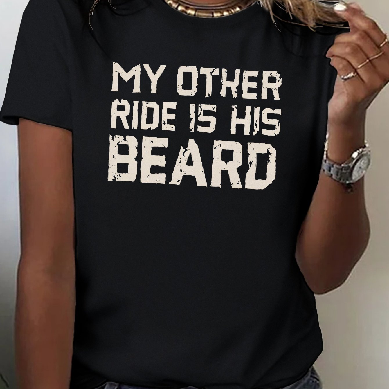 TEMU Ride Beard Cotton Women's T-shirt With