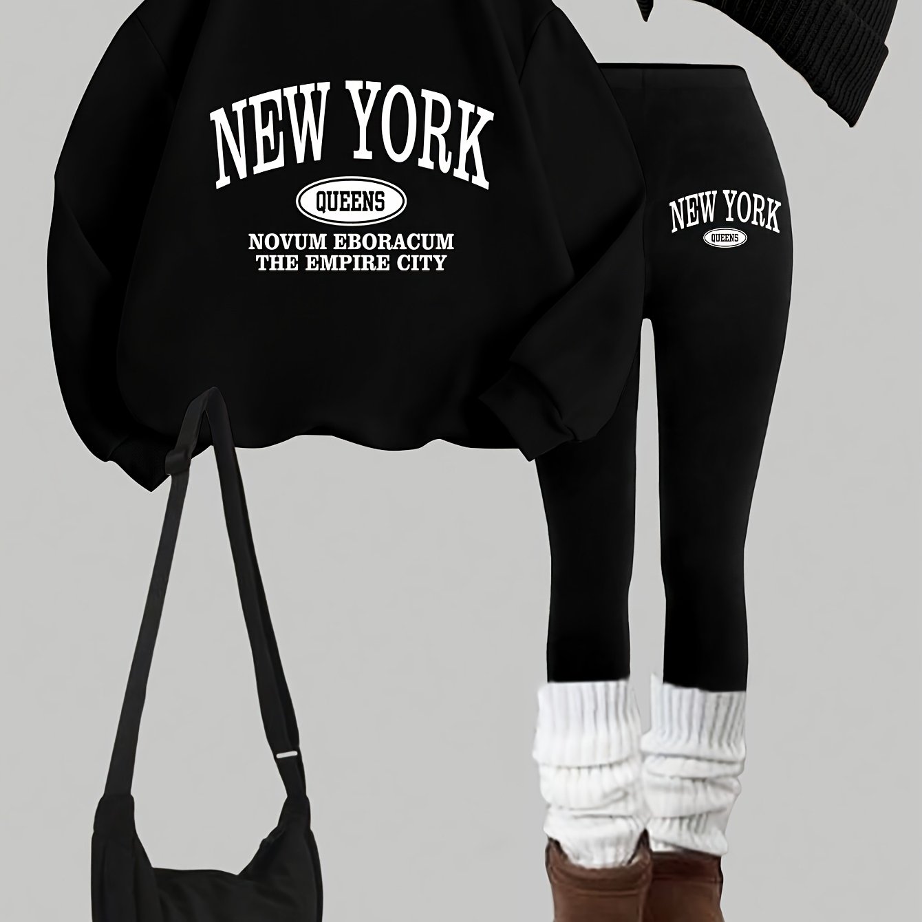 TEMU 0907gwen, 1 Set Of Casual Women's Sweatshirt Suit 2pcs Set, Letter Print, Round Neck Long-sleeved Sweatshirt, Long Leggings, Worn Alone Or As An