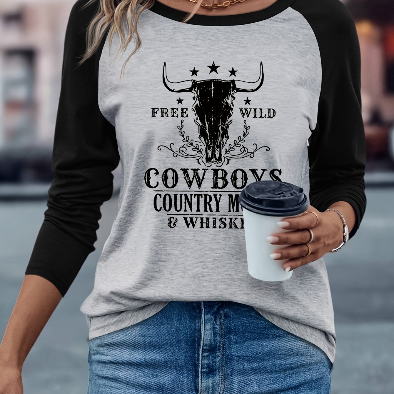 TEMU Haut d'automne hiver pour femmes avec motif imprimé de musique country cowboy western, décontracté, polyvalent, facile, confortable, tendance,