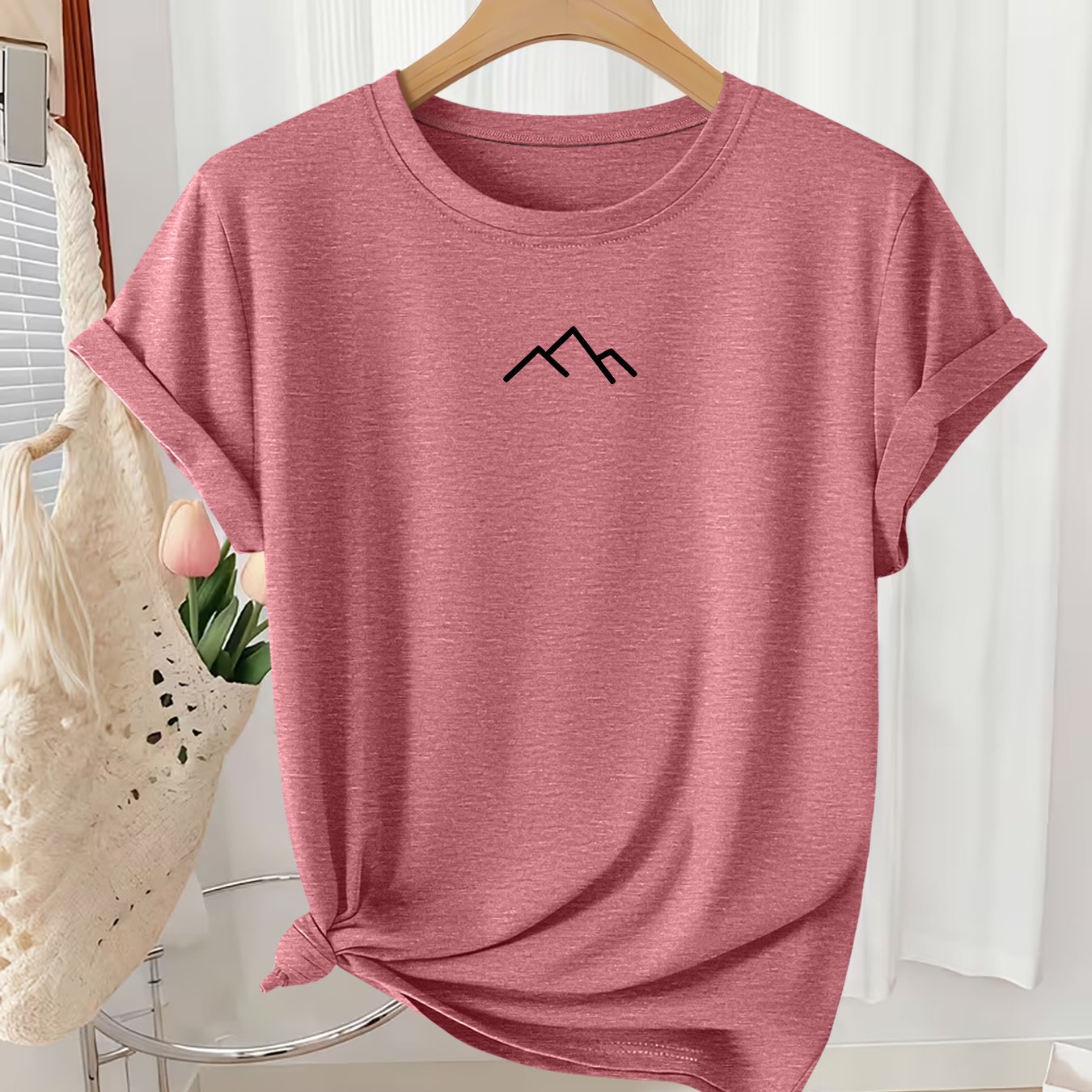 TEMU Minimalist Short Sleeve, Women's Summer Top, Outdoor Literary Style Loose Plus Size Round Neck T-shirt, Casual 's Wear, Fashion Comfortable