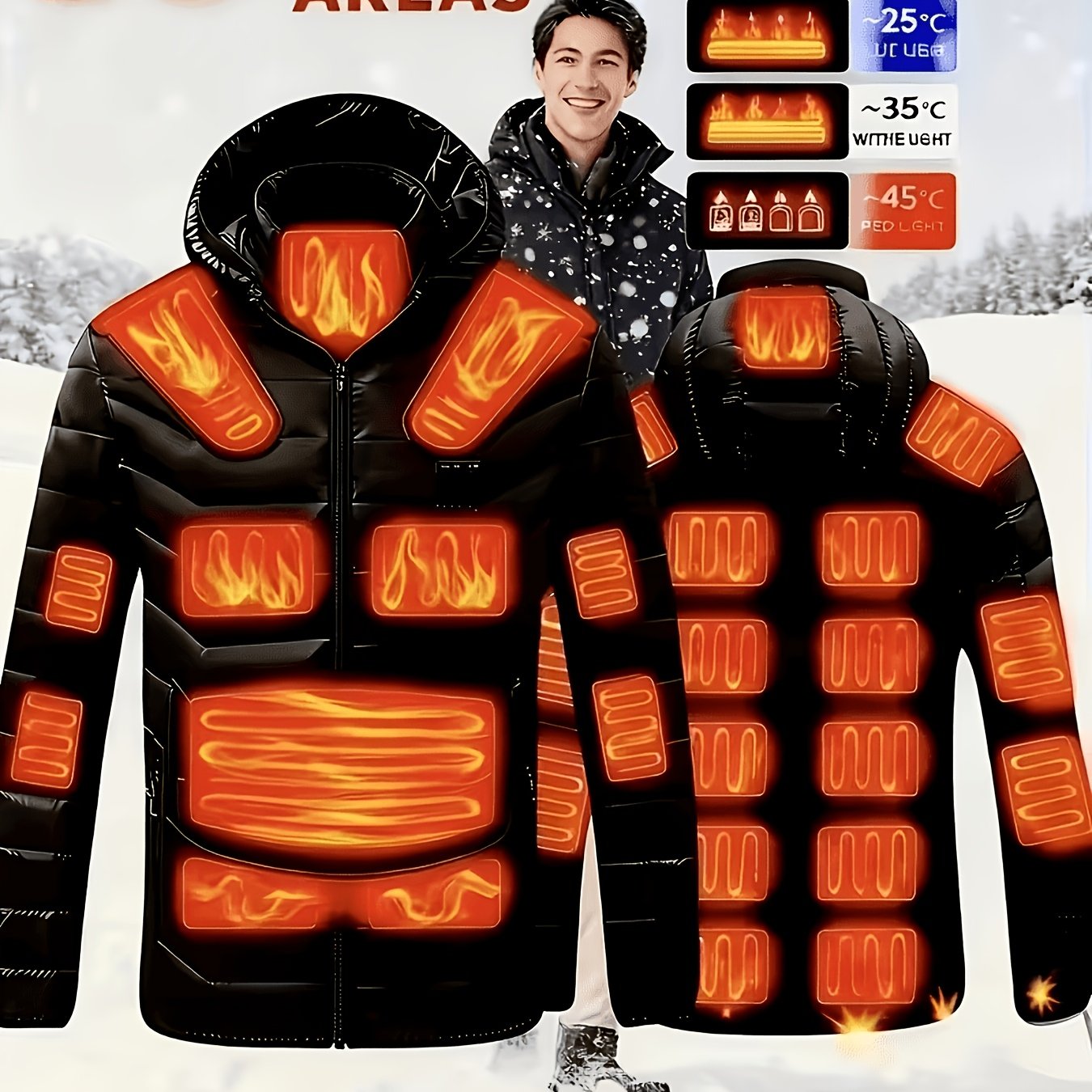 TEMU Men's Heated Jacket With 36 Heating Zones, Winter Cold-proof Coat Suitable For Men And Women, Outdoor Sports Jacket, Warm Heated Clothing With
